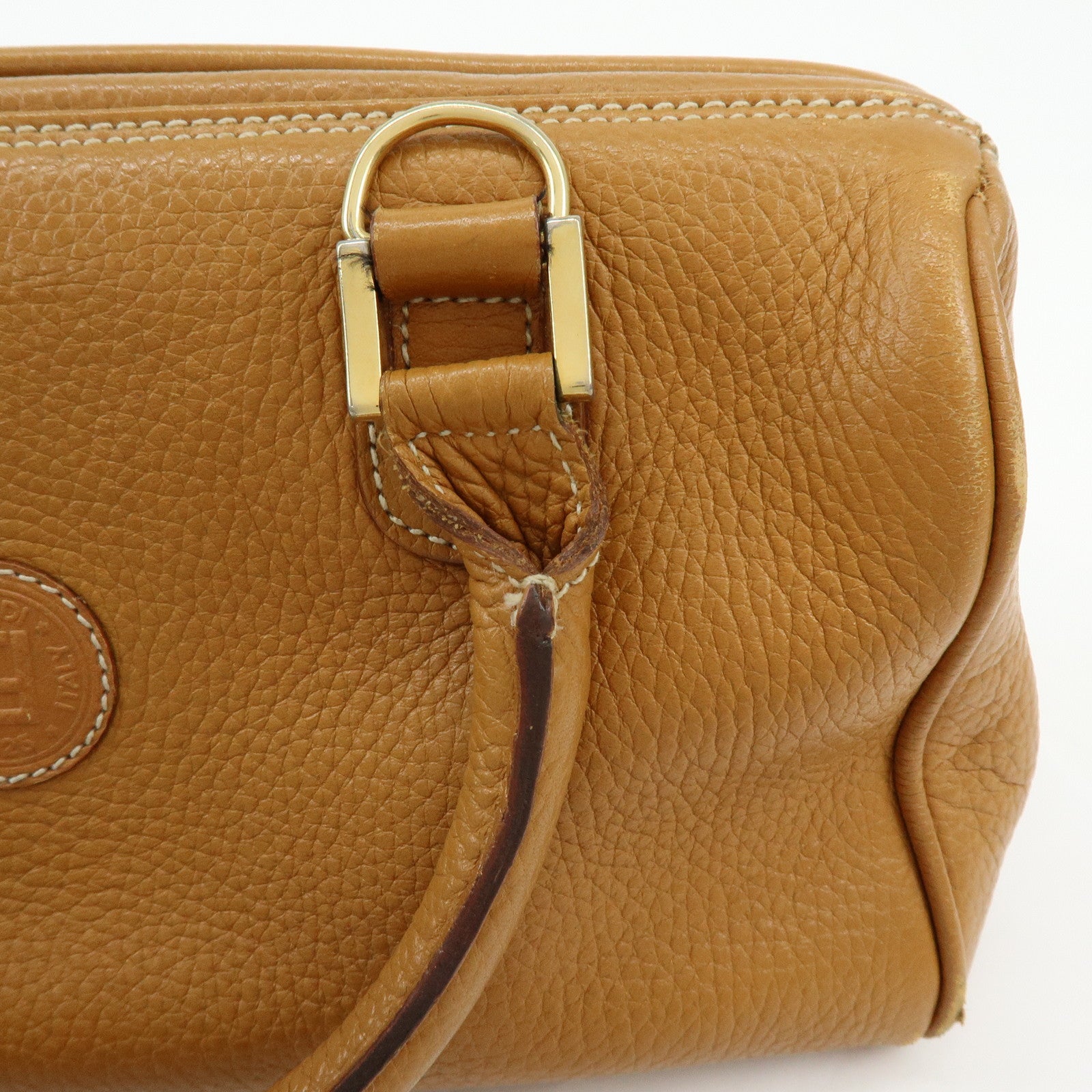 FENDI FF Logo Leather 2Way Bag Hand Bag Boston Bag Camel