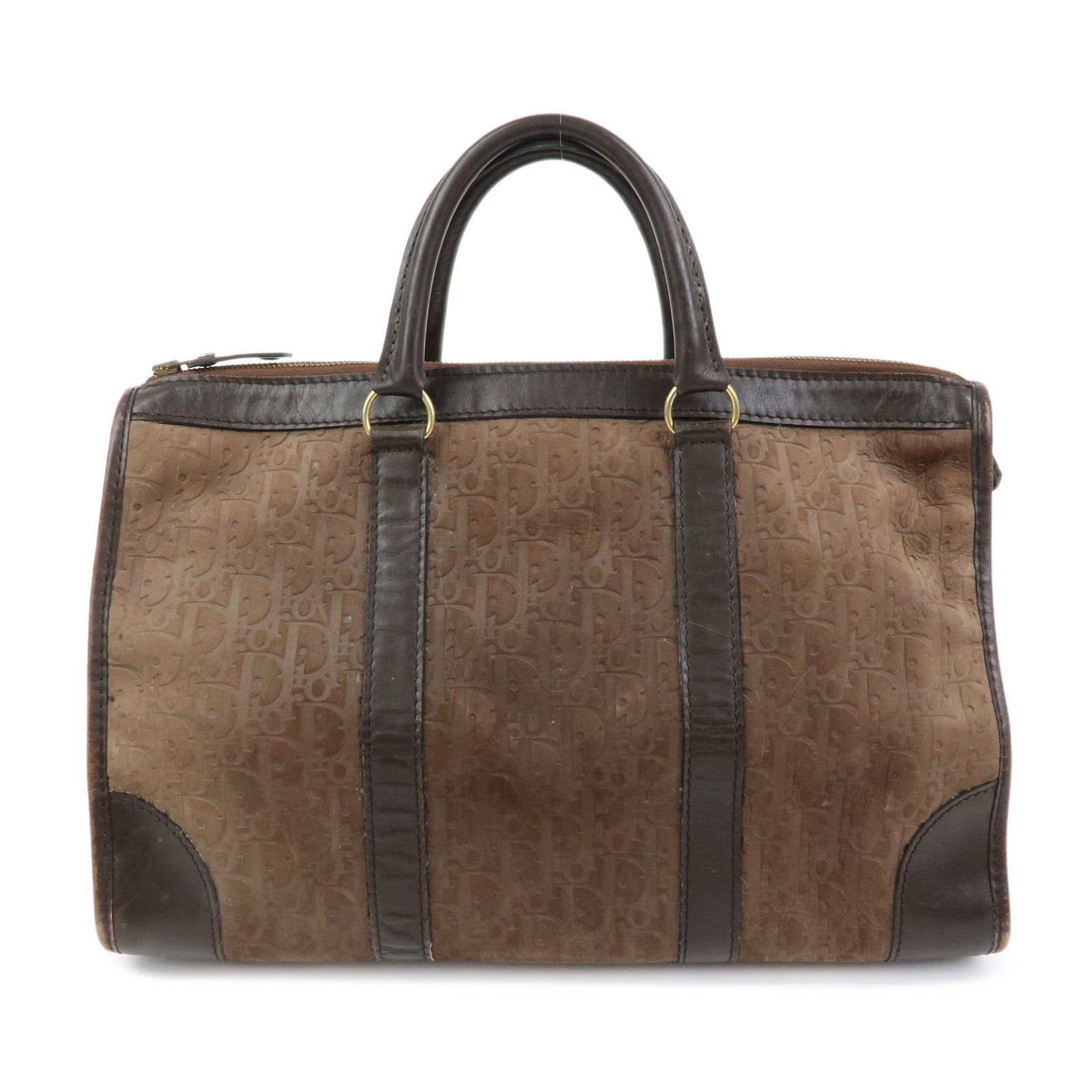 Christian Dior Trotter Suede Leather Boston Bag Hand Bag Brown
