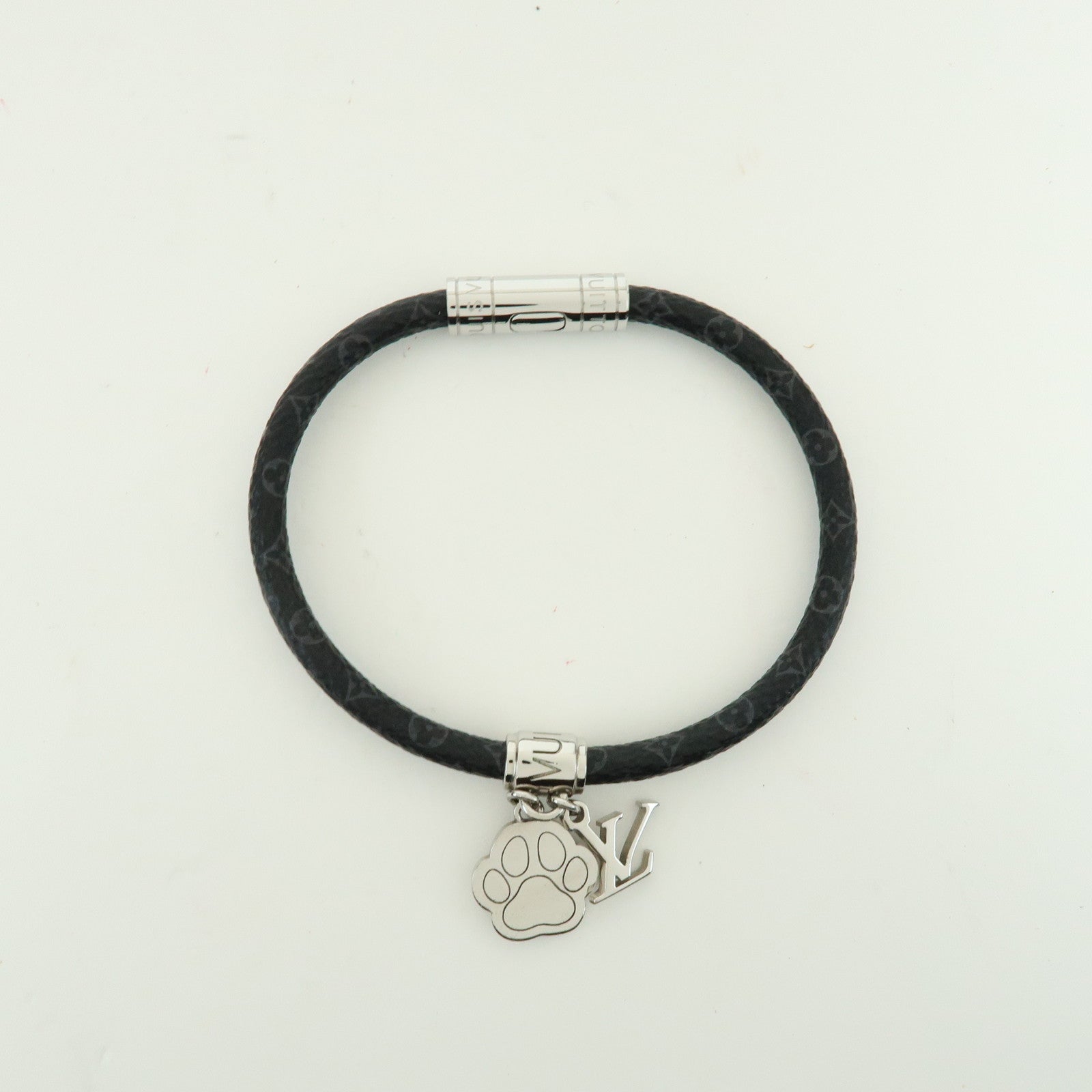 Louis Vuitton Monogram Eclipse Canvas Bracelet Dog Paw Charm Noir