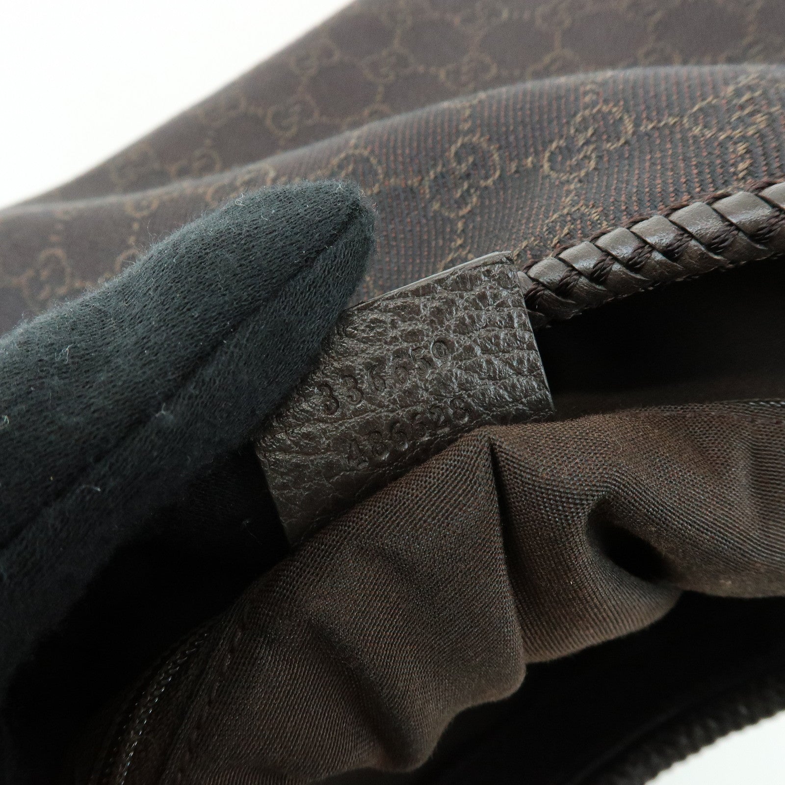 GUCCI GG Denim Leather Shoulder Bag Hand Bag Brown 336659