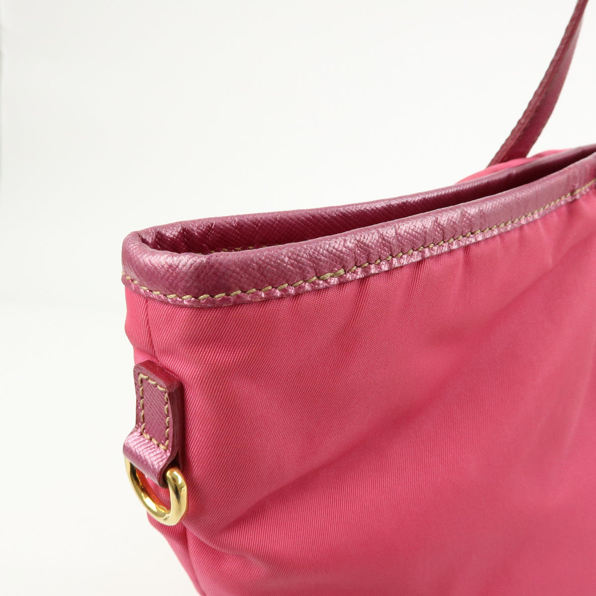 PRADA Logo Nylon Saffiano Leather Tote Bag Shoulder Bag Pink