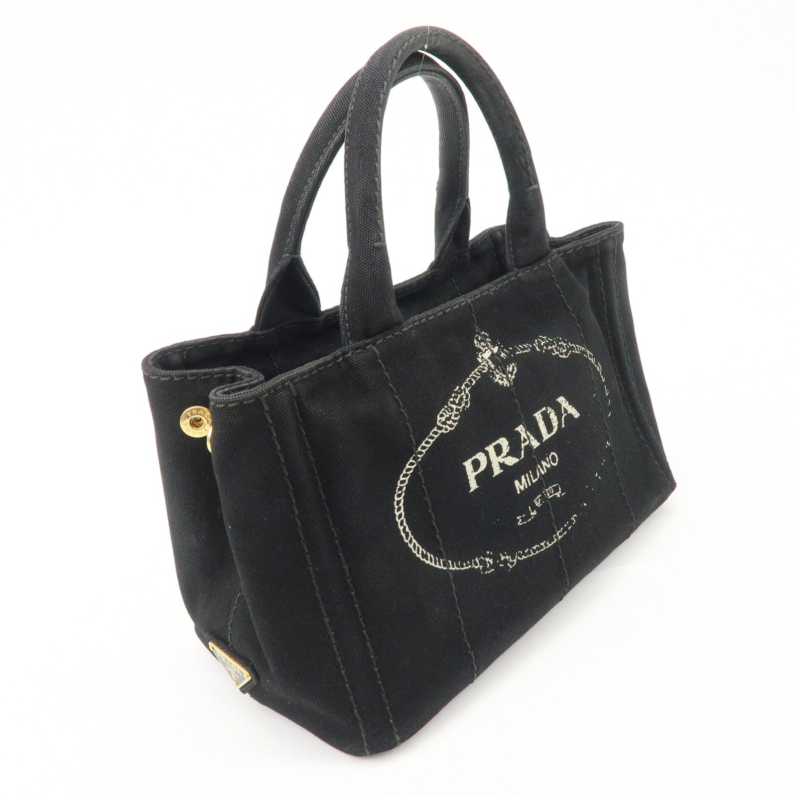 PRADA Logo Canapa Denim 2 Way Tote Bag Hand Bag Black B2642B Used