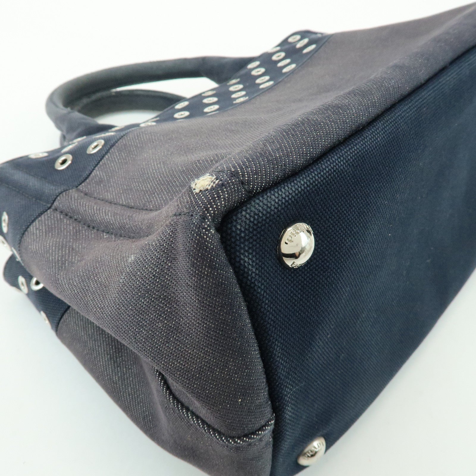 PRADA Canapa Mini Triangle Logo Denim Canvas 2Way Bag Navy 1BG439
