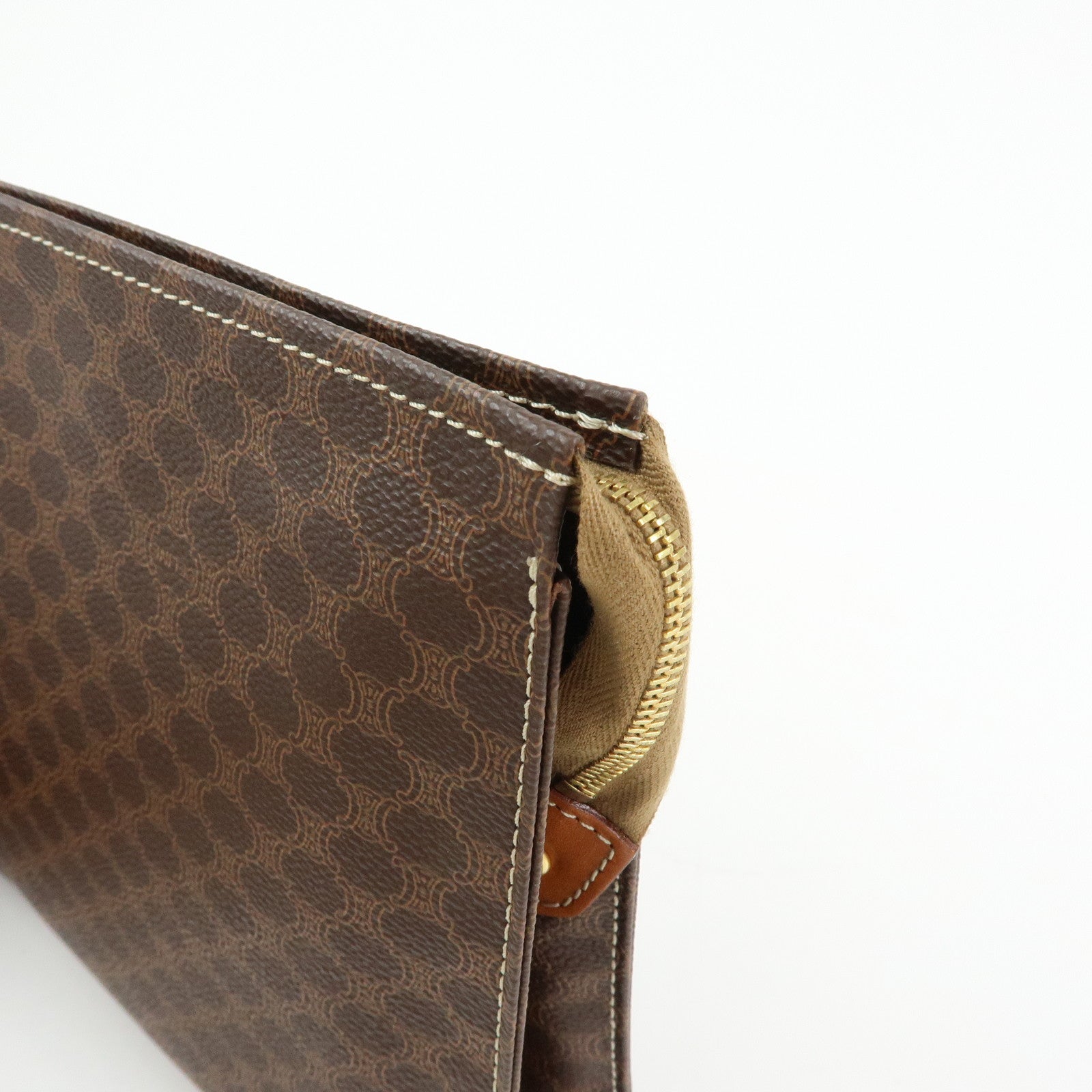 Celine Macadam PVC Leather Clutch Bag Flat Pouch Brown