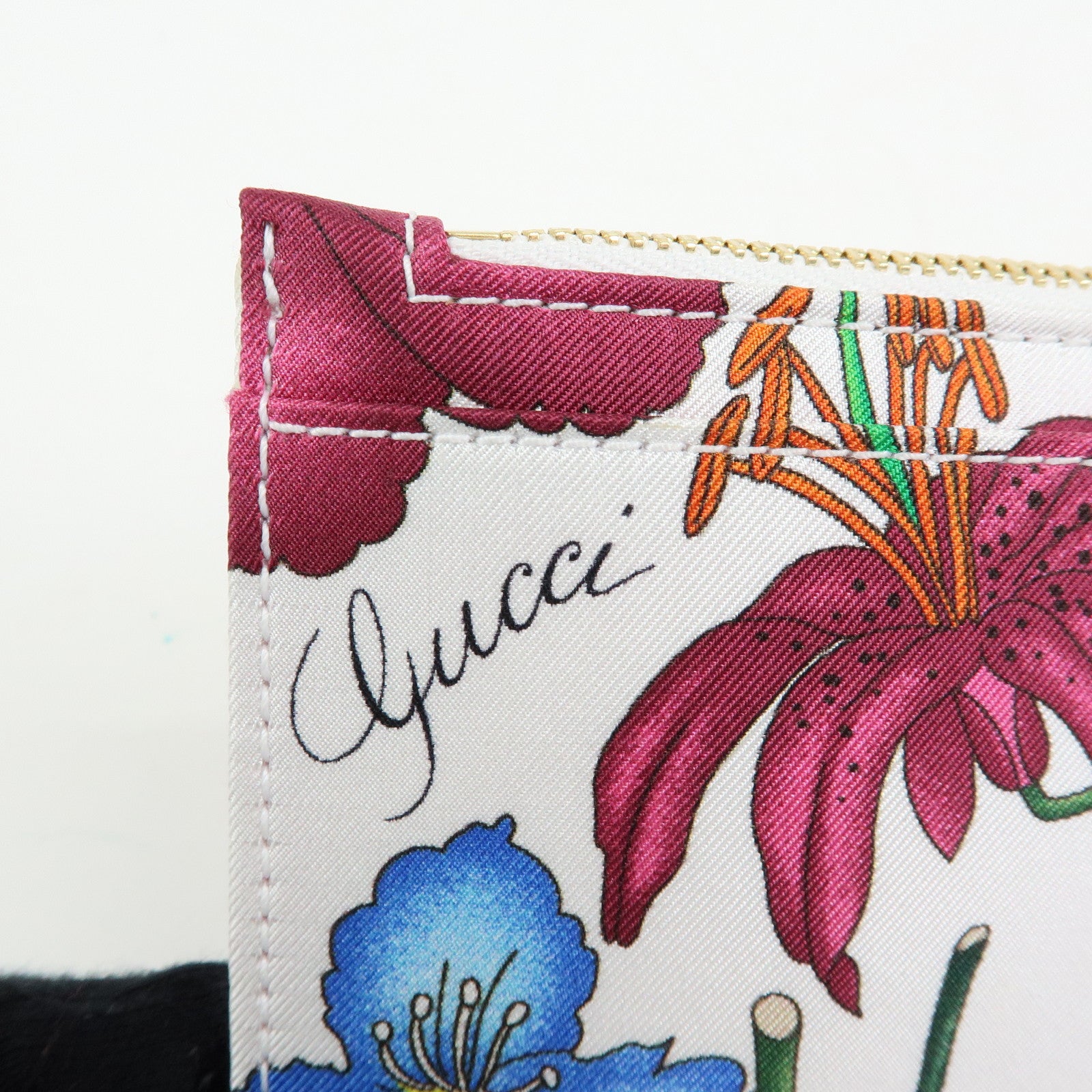 GUCCI GG Marmont FLora Double G Silk Coin Case Coin Purse White