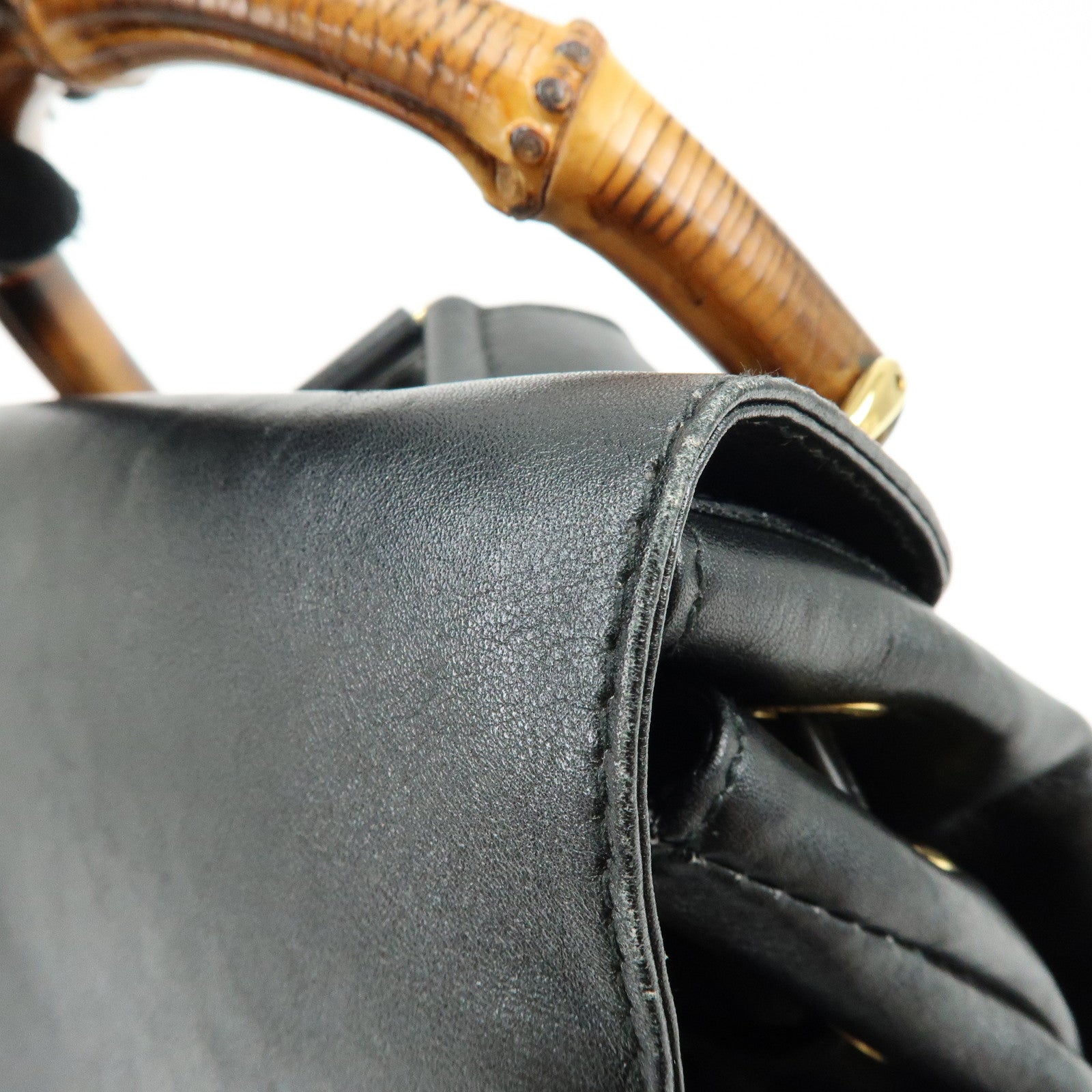 GUCCI Bamboo Leather Backpack Rucksack Black 003・2058・0016
