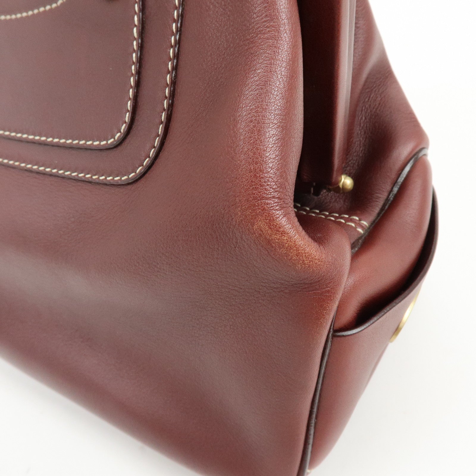 CELINE Boogie Bag Leather Kiss Lock Hand Bag Bordeaux