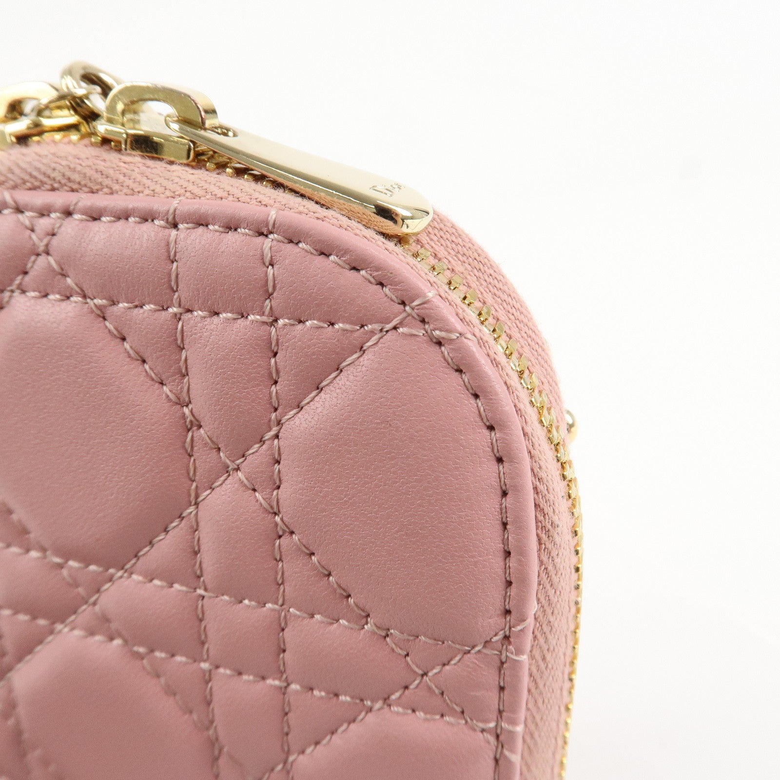 Christian Dior Cannage Leather Phone Holder Shoulder Bag Pink Used