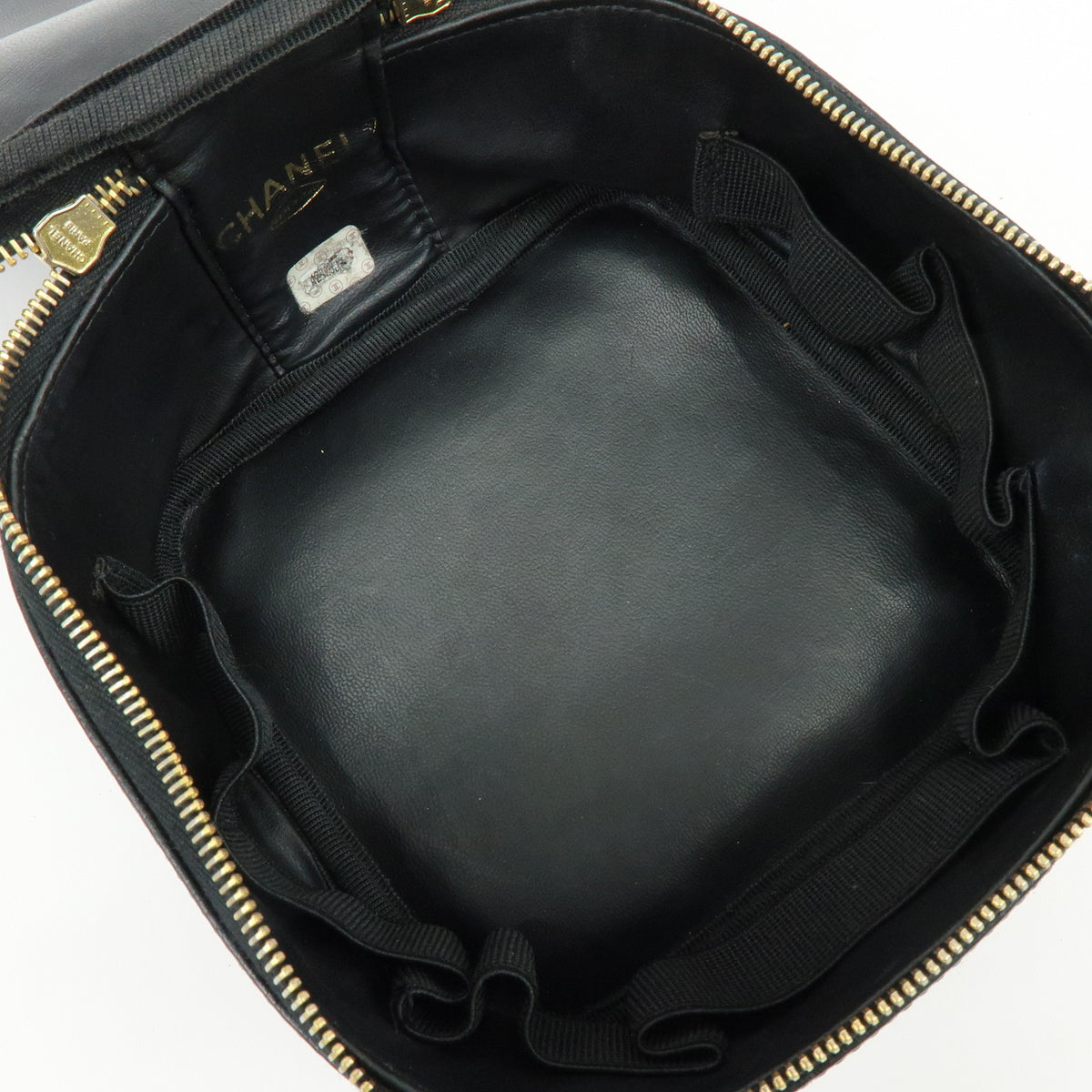CHANEL COCO Mark Caviarskin Cosmetic Pouch Makeup Case Black