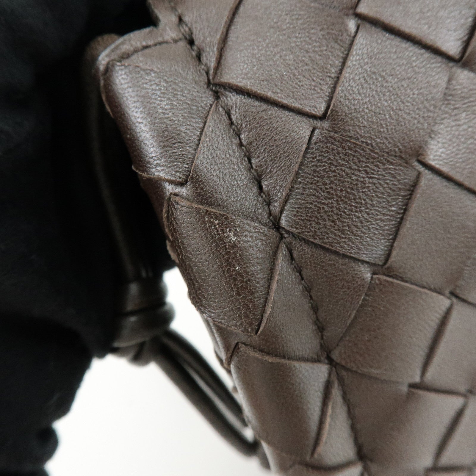BOTTEGA VENETA Intrecciato Leather Shoulder Crossbody Bag Dark Brown