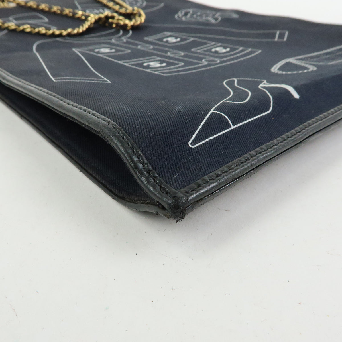 CHANEL Icon Line Canvas Leather Tote Bag Hand Bag Black