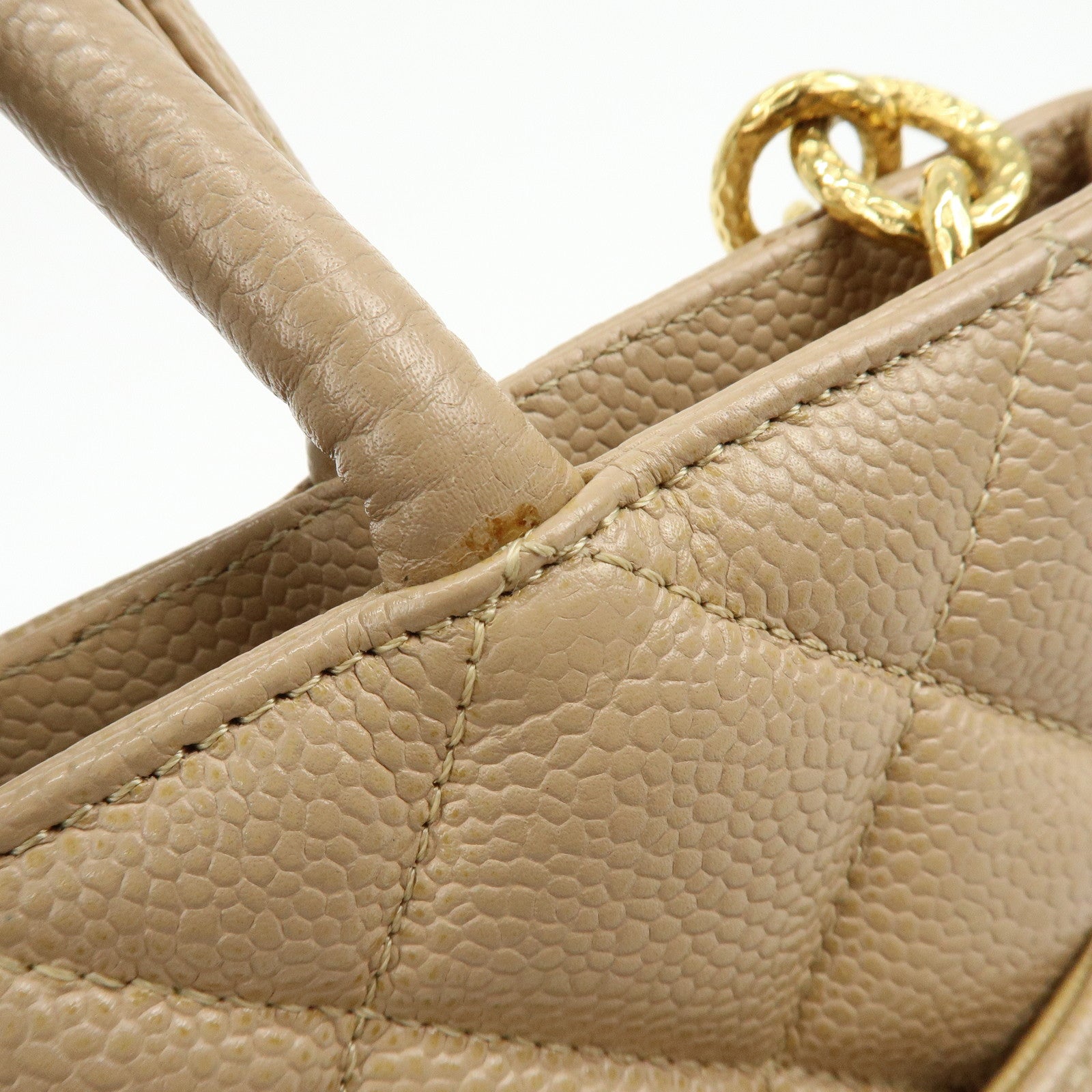 CHANEL Matelasse COCO Mark Caviarskin Medallion Tote Bag Beige A01804
