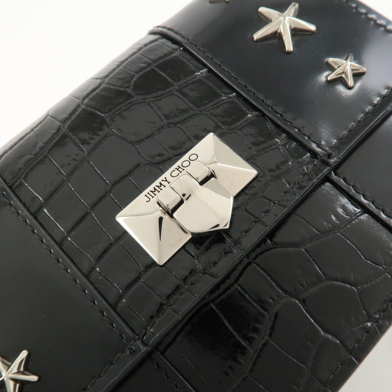 JIMMY CHOO Leather Star Studs Chain Shoulder Bag Crossbody Bag Black Used