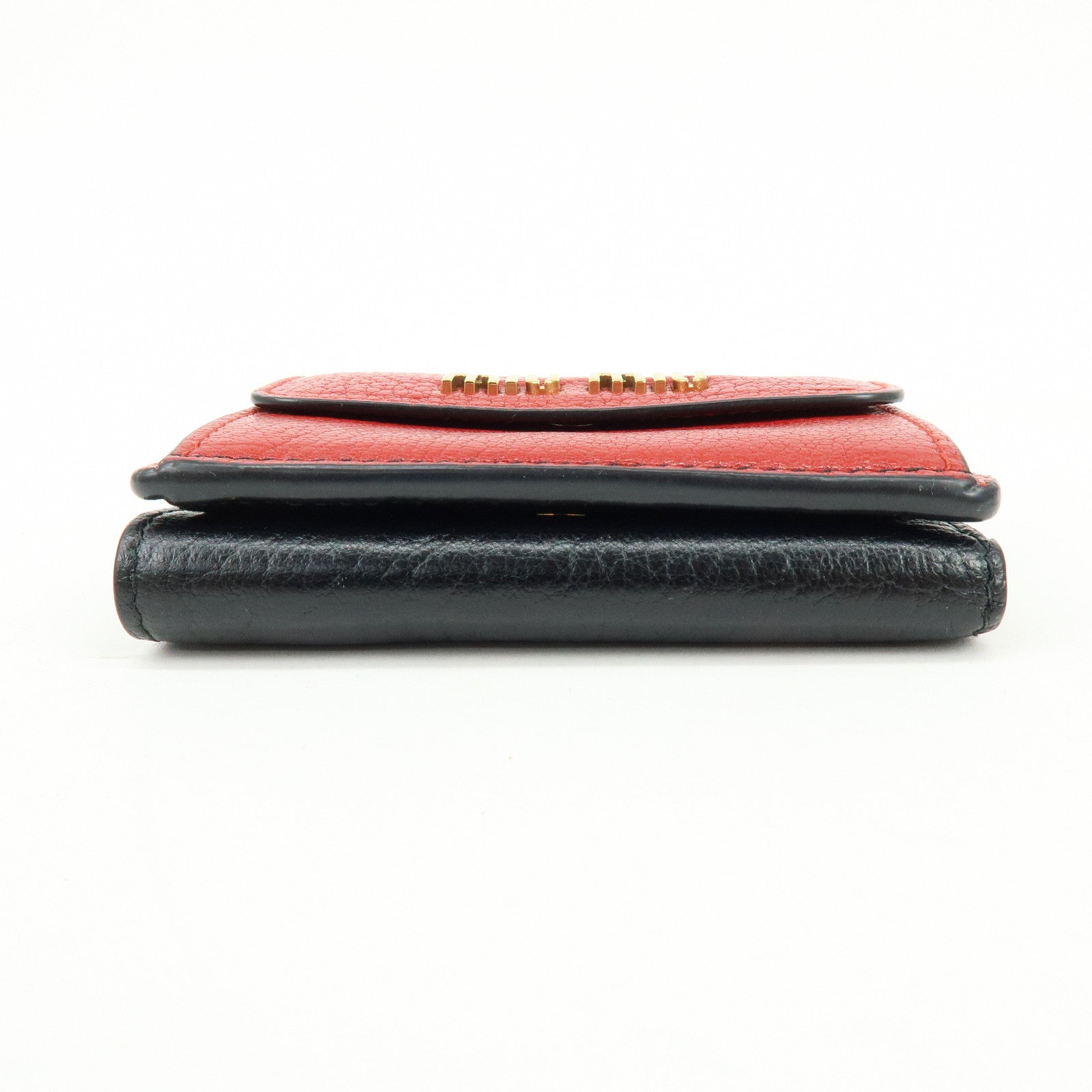 MIU MIU Logo Madras Leather Tri-fold Compact Wallet Red Black 5MH020
