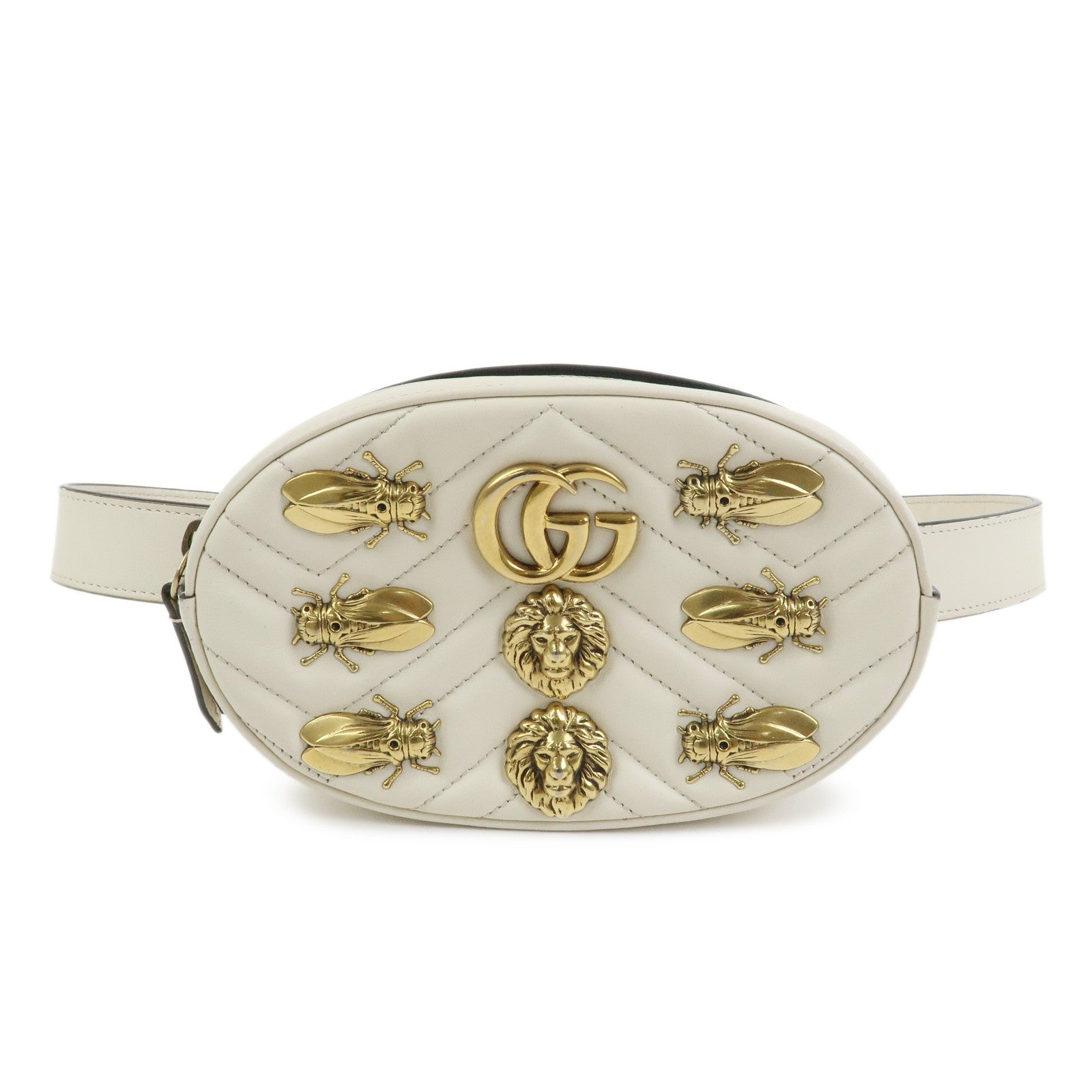 GUCCI GG Marmont Leather Waist Bag Lion Cicada Ivory 476434