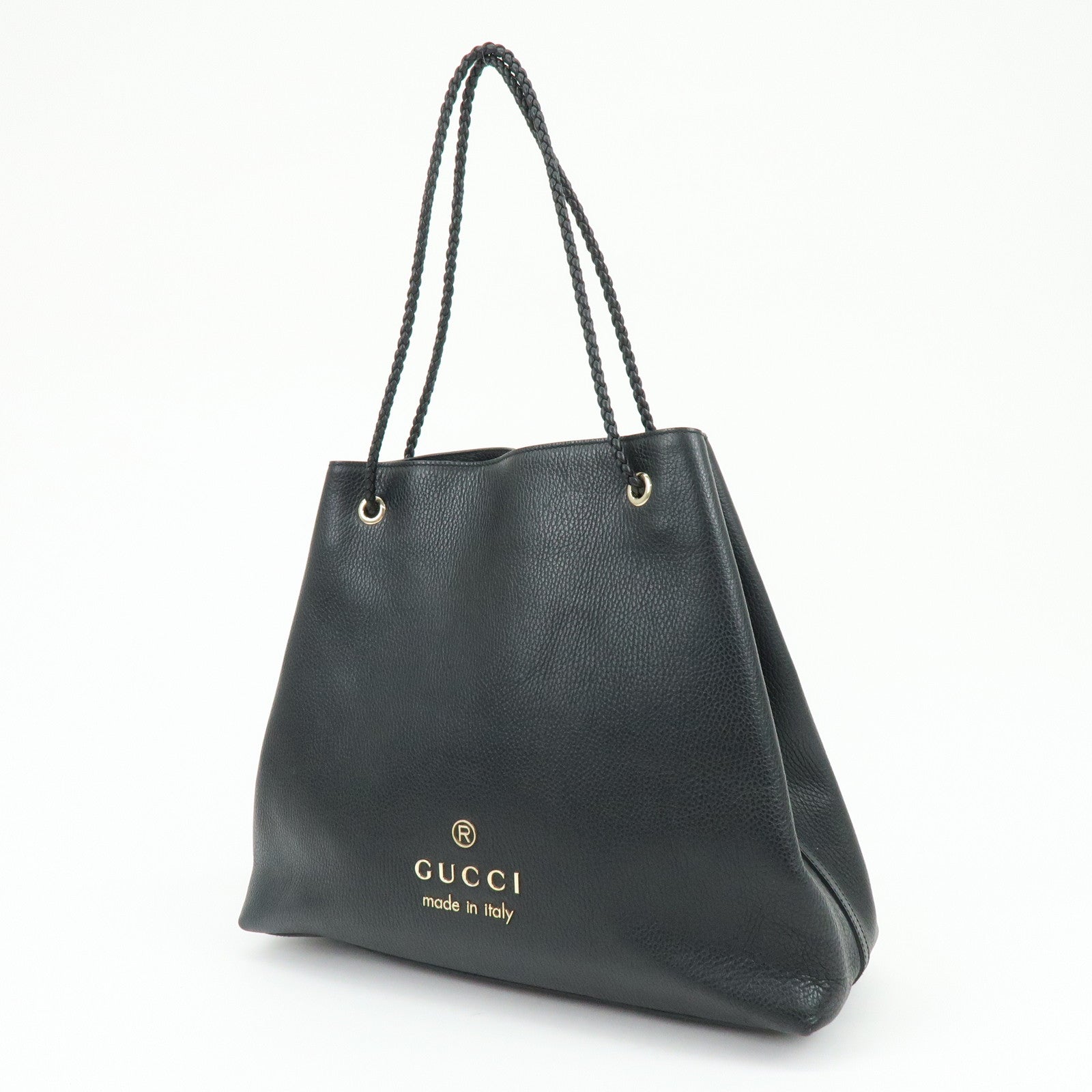 GUCCI Logo Leather Tote Bag Shoulder Bag Black 380118
