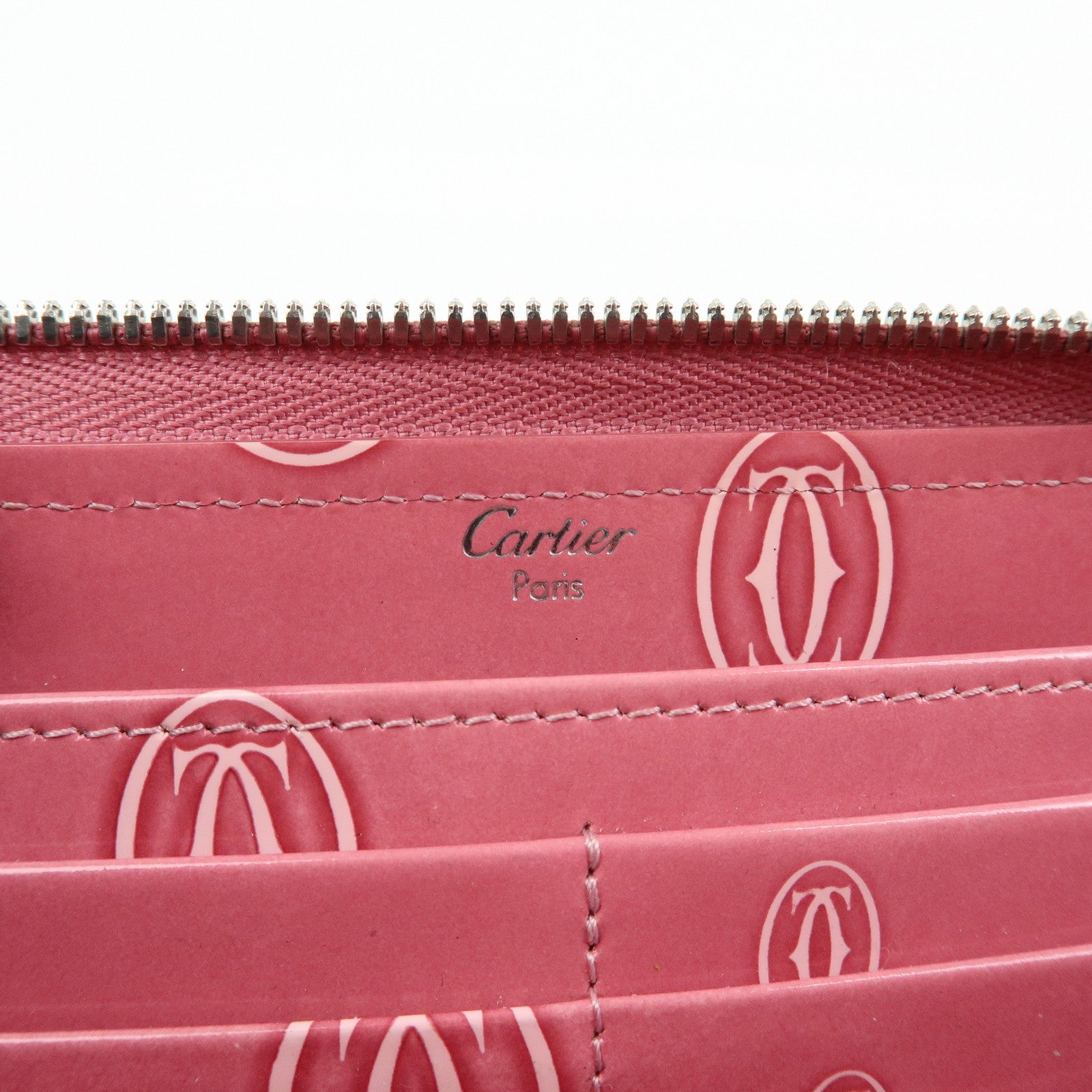 Cartier Happy Birthday Patent Leather Round Zippy Long Wallet Pink