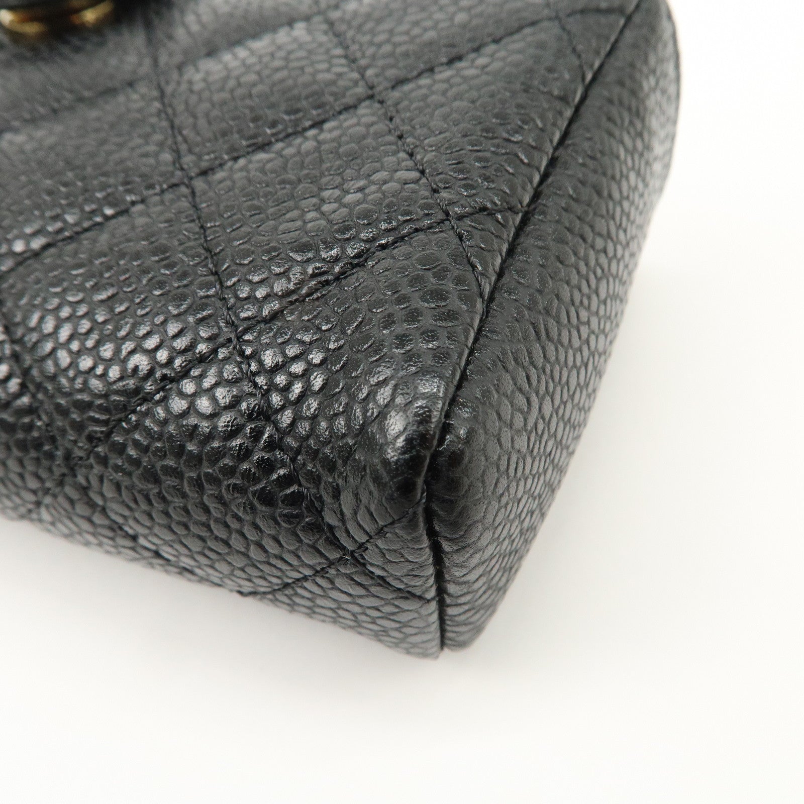 CHANEL COCO Mark Matelasse Caviarskin Pouch Black Gold A48227 Used