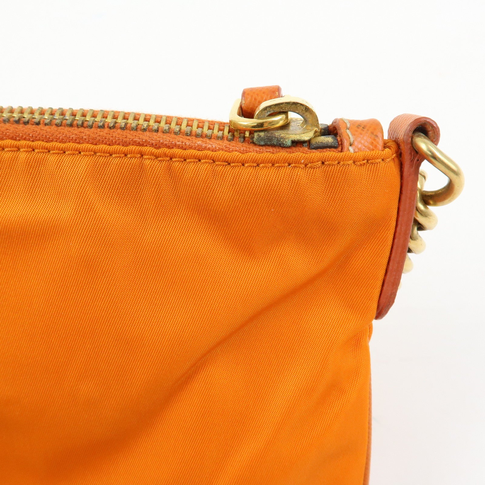 PRADA Nylon Leather Chain Shoulder Bag Crossbody Bag Papaya Orange