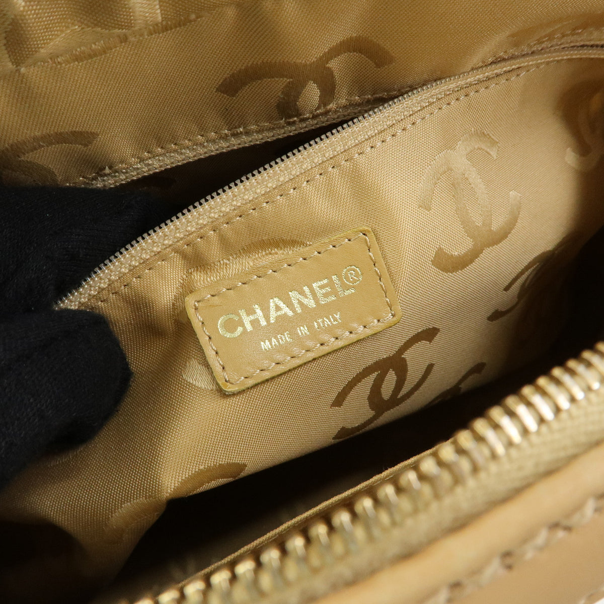 CHANEL Wild Stitch COCO Mark Leather Hand Bag Tote Bag Beige A14693