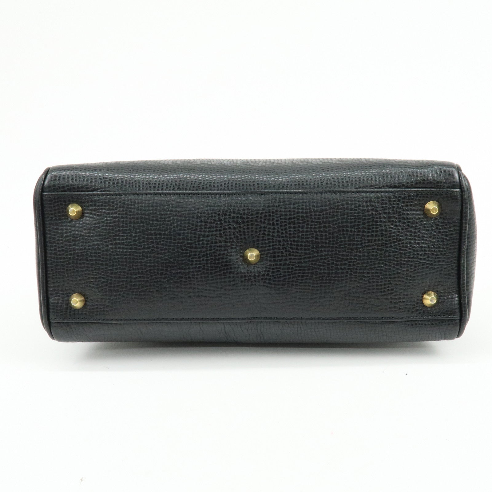 BURBERRY Embossed Leather Hand Bag Boston Bag Black