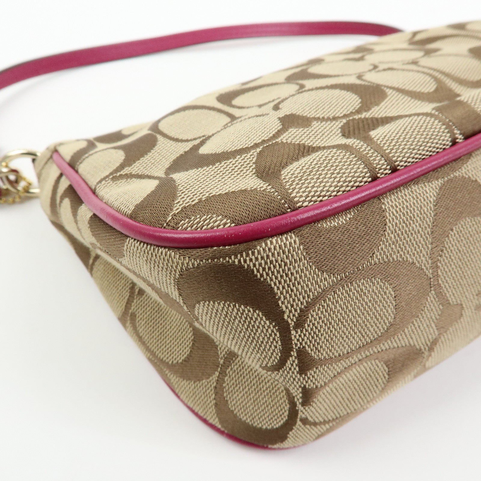 COACH Signature Canvas Leather 2Way Shoulder Bag Hand Bag Beige Pink