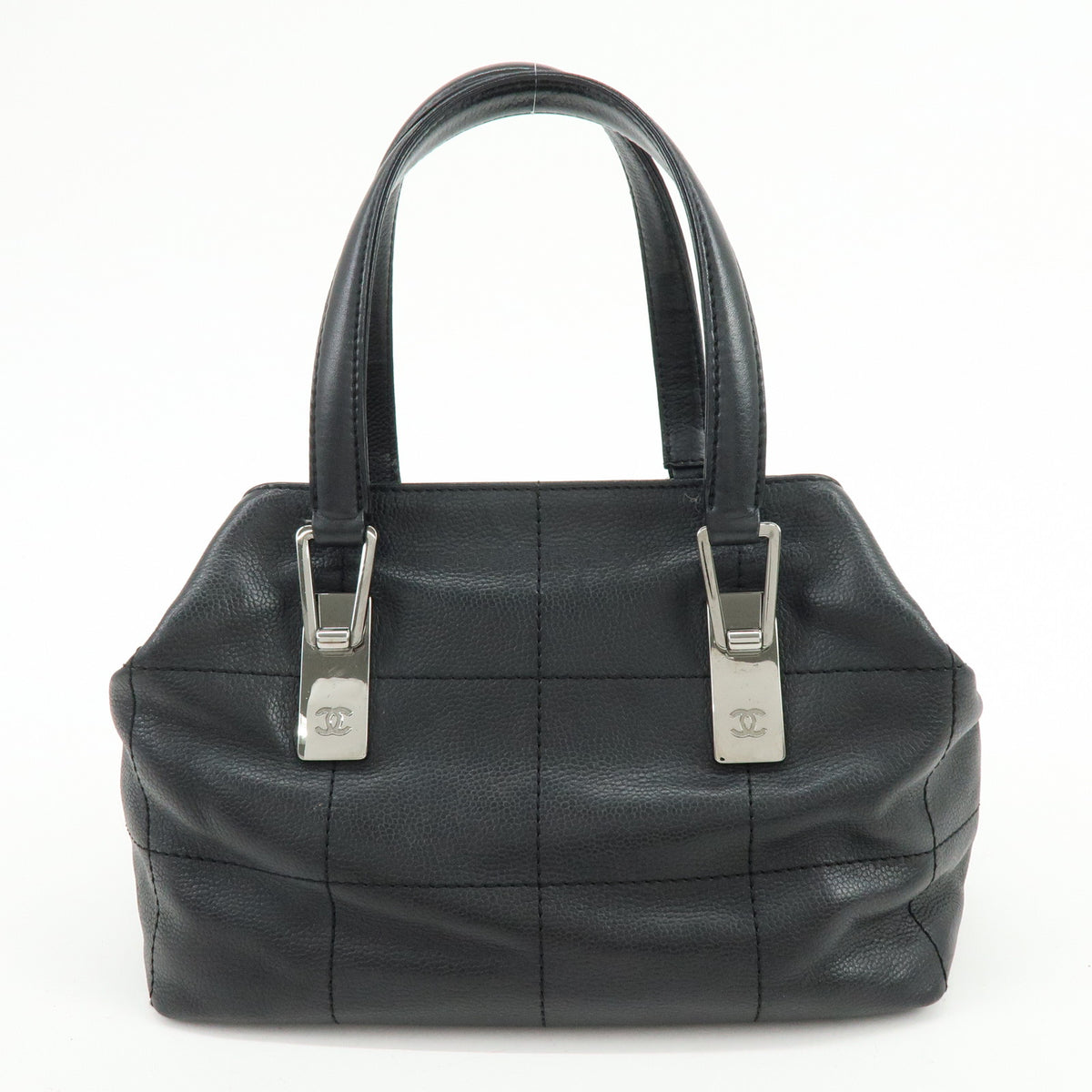 CHANEL Chocolate Bar COCO Mark Caviarskin Hand Bag Mini Boston Bag