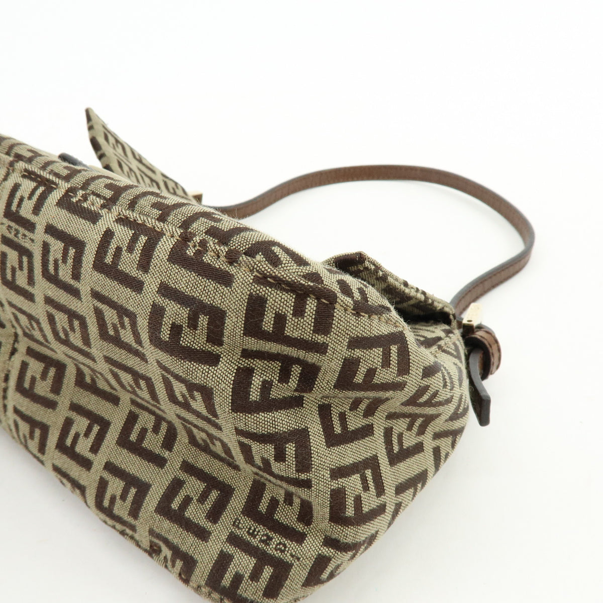 FENDI Mini Mamma Baguette Zucchino Canvas Leather Shoulder Bag 8BR180