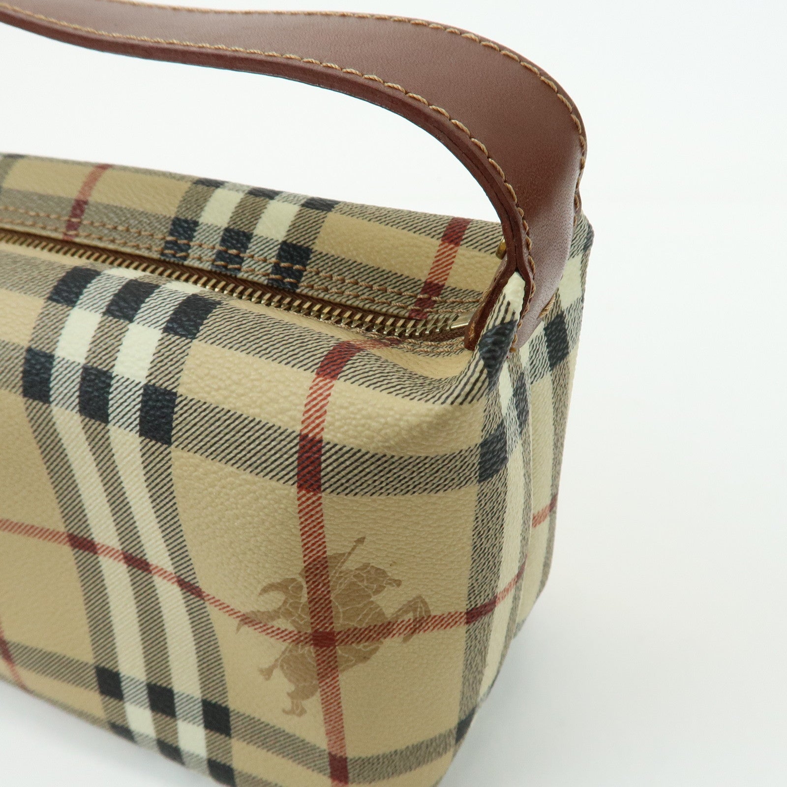 BURBERRY Nova Plaid PVC Leather Hand Bag Pouch Beige