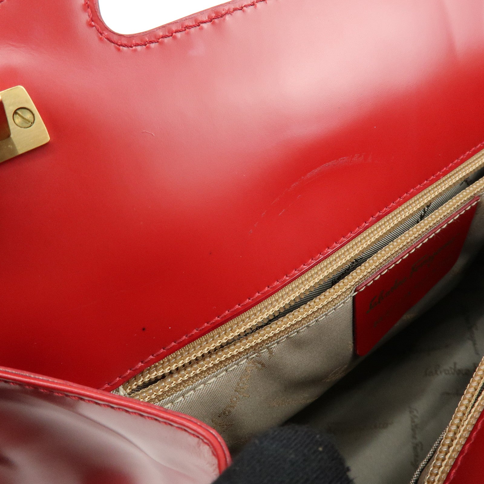 Ferragamo Gancini Leather 2Way Bag Hand Bag Shoulder Bag Red
