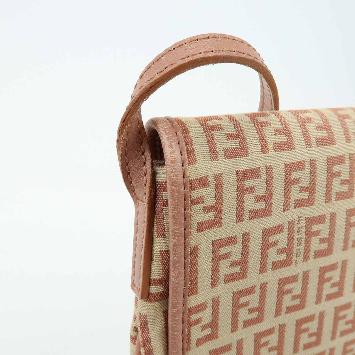 FENDI Zucchino Canvas Leather Shoulder Crossbody Bag Beige Pink 8BT052