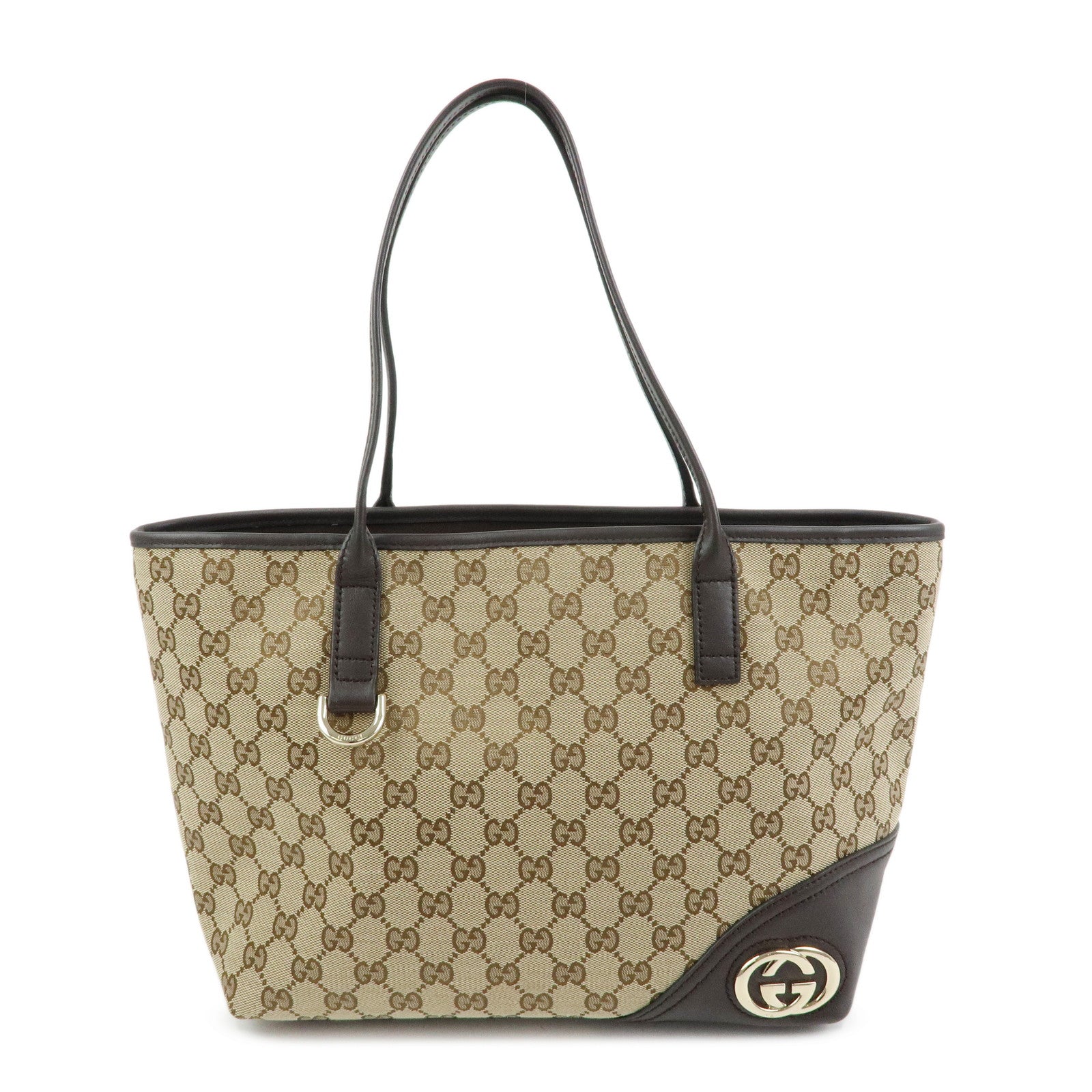 GUCCI New Britt Interlocking G Abbey GG Canvas Tote Bag Brown 169946