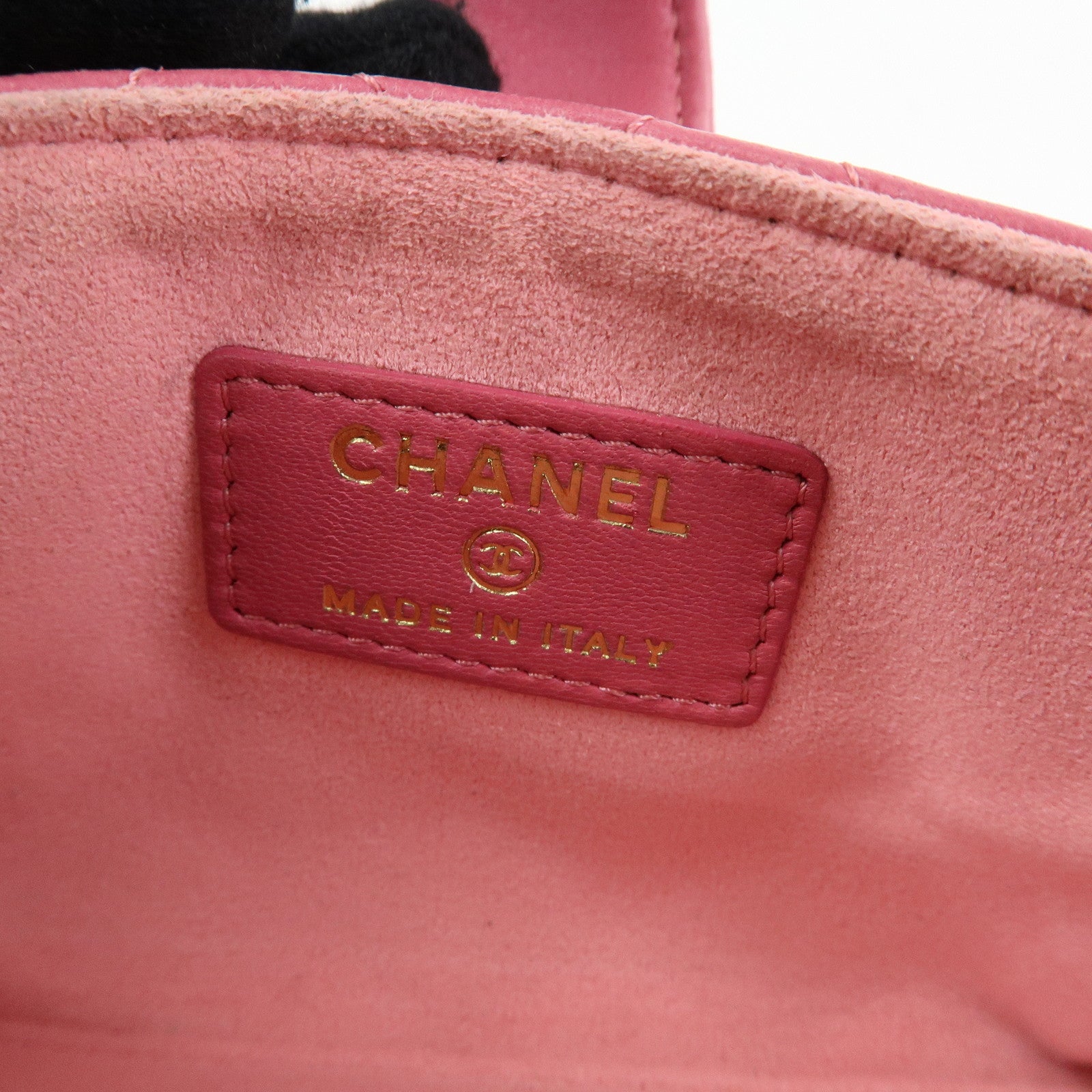 CHANEL Matelasse COCO Mark Lamb Skin Cosmetic Case Pouch Pink