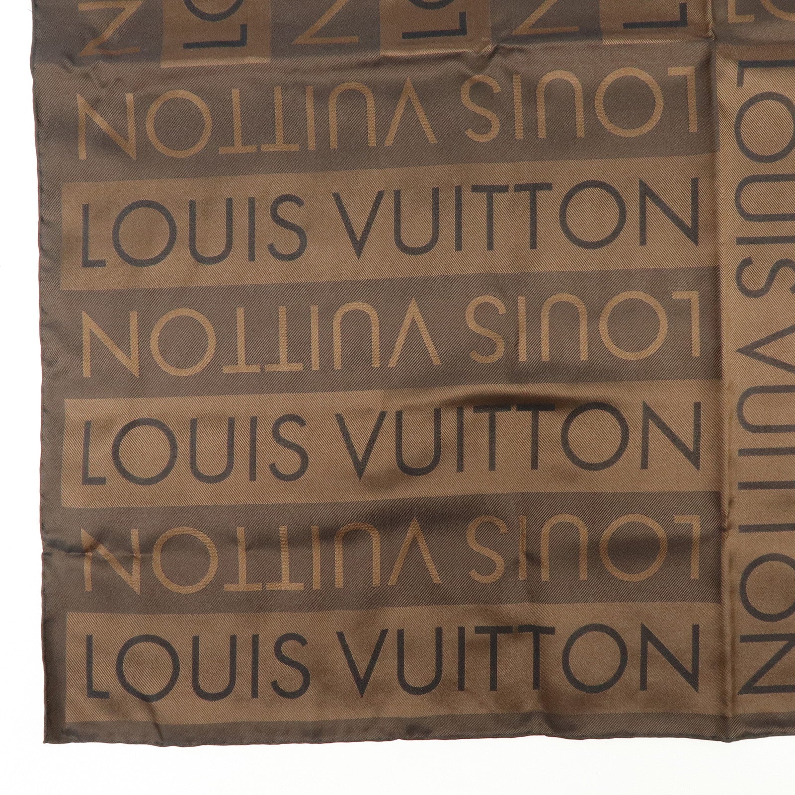 Louis Vuitton Logo Pattern Silk 100% Scarf Brown 70×70