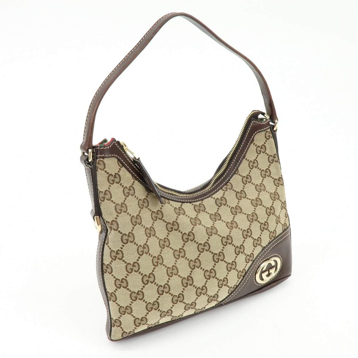 GUCCI Interlocking G Canvas Leather Shoulder Bag Hand Bag Beige Brown