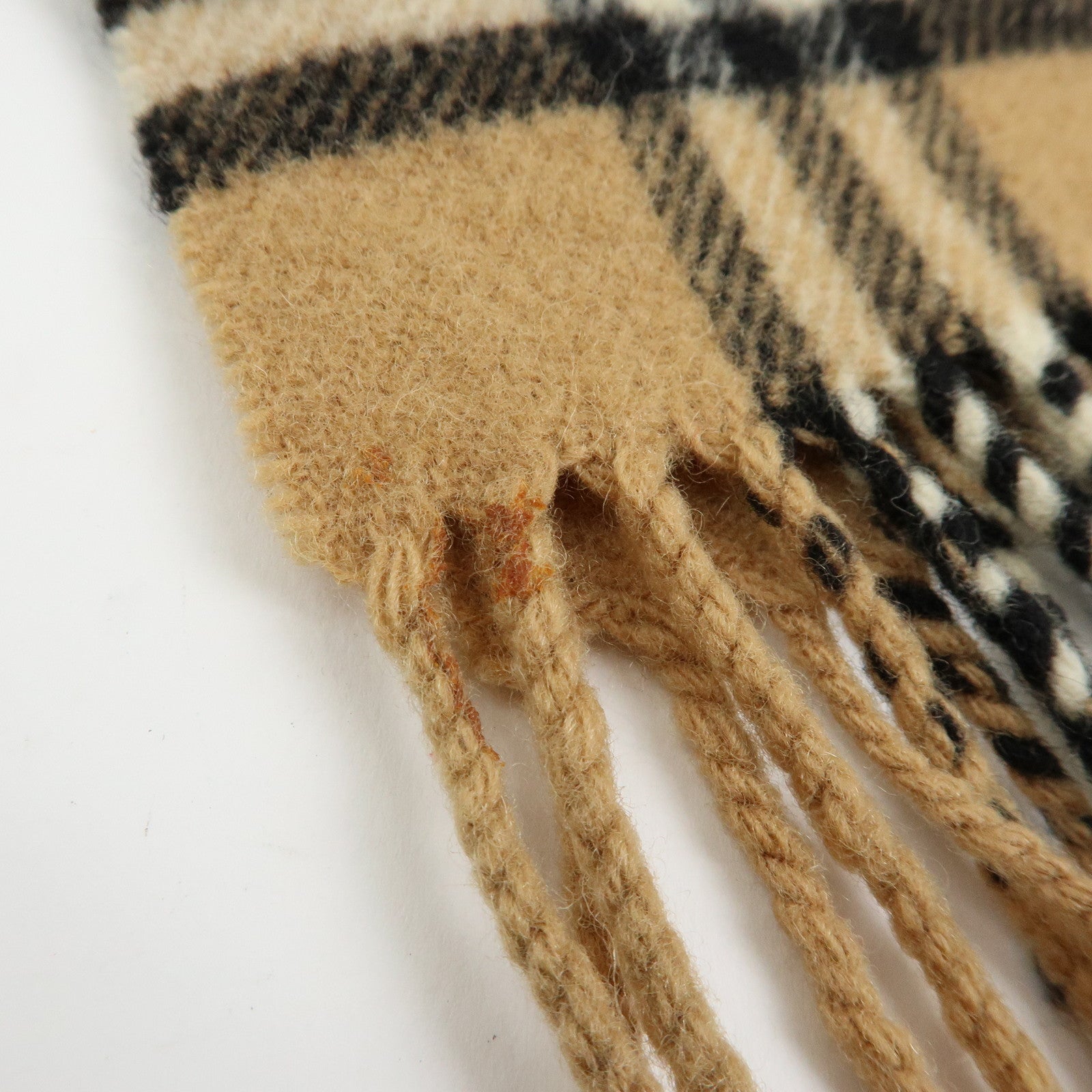 BURBERRY Nova Plaid Wool 100% Fringe Scarf Camel Black Red