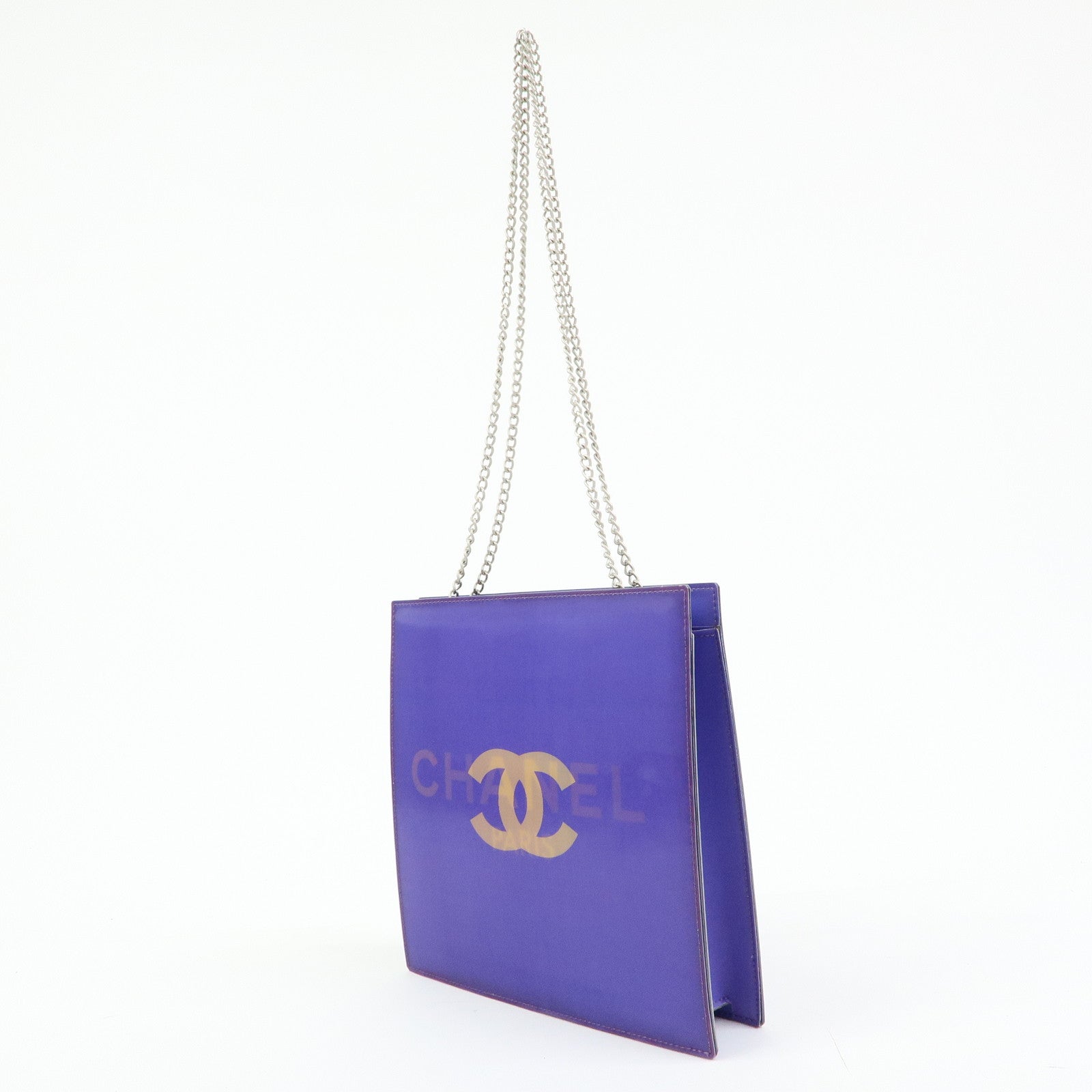 CHANEL COCO Mark Vinyl Hologram Logo Chain Shoulder Bag Purple