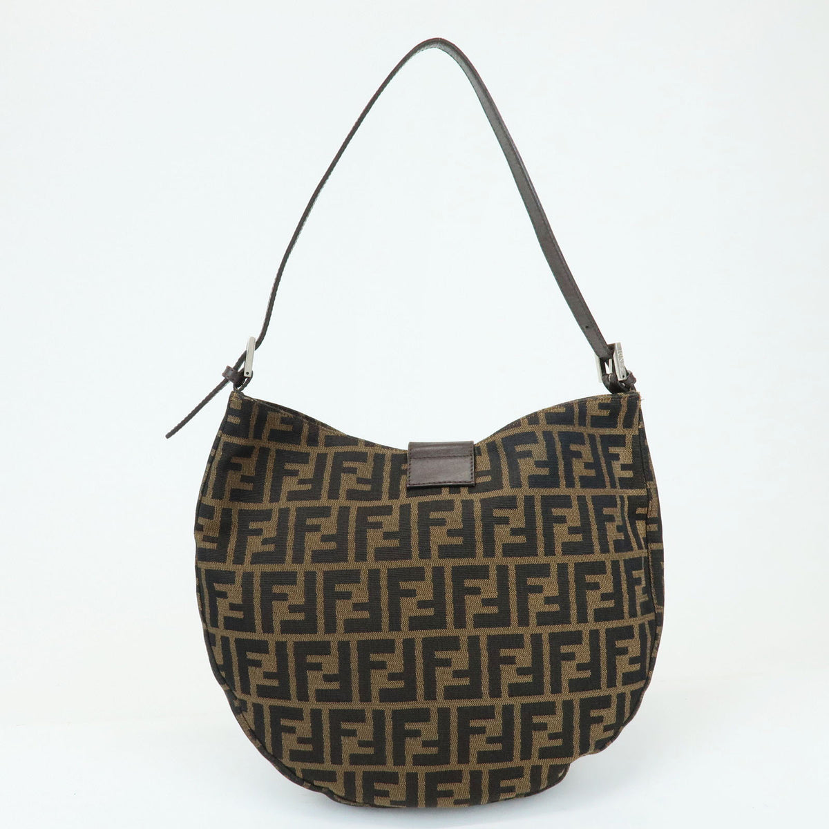FENDI Zucca Canvas Leather Shoulder Bag Brown 26729