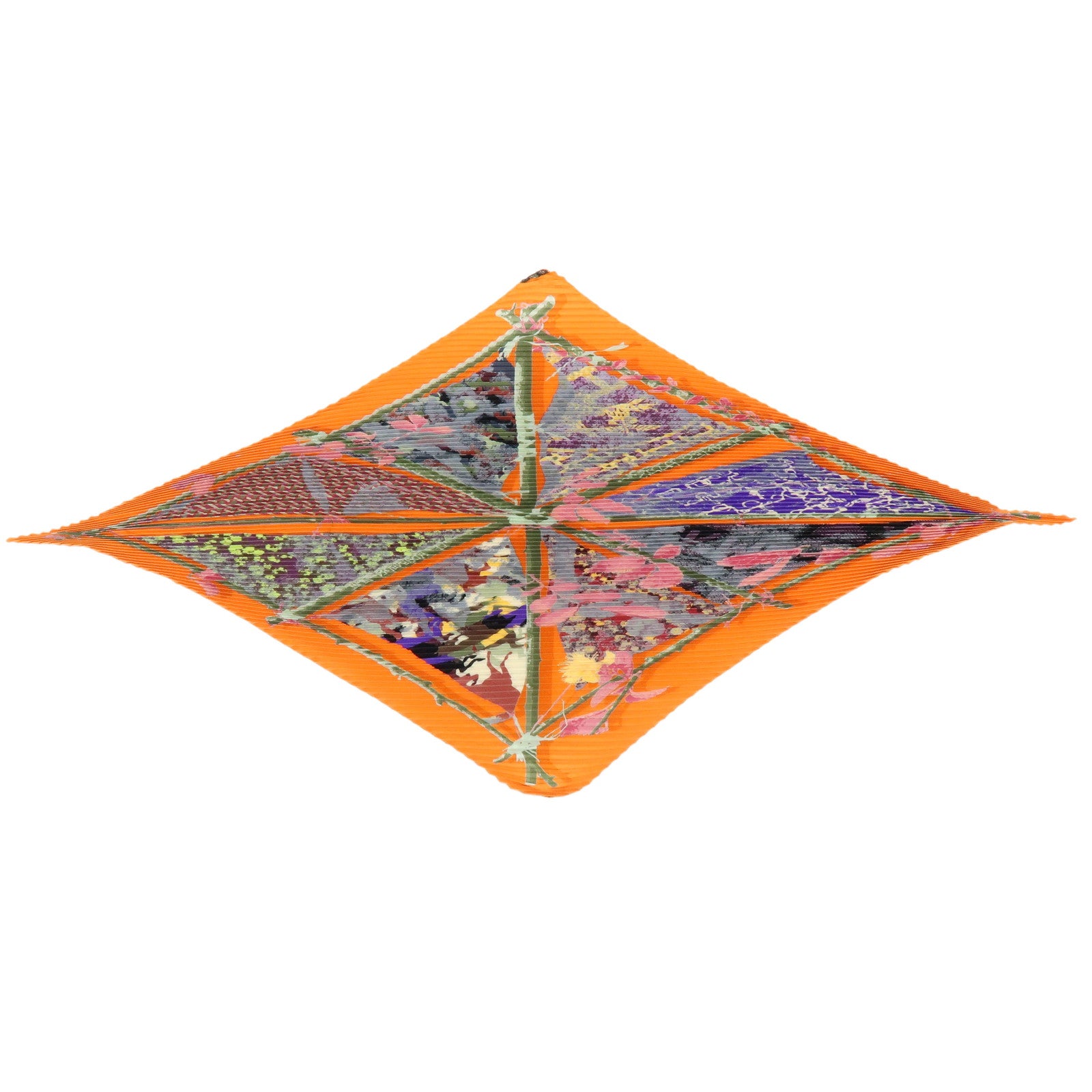HERMES Pleated Carre 90 Silk 100% Scarf LE ROBINSON CHIC Orange Purple