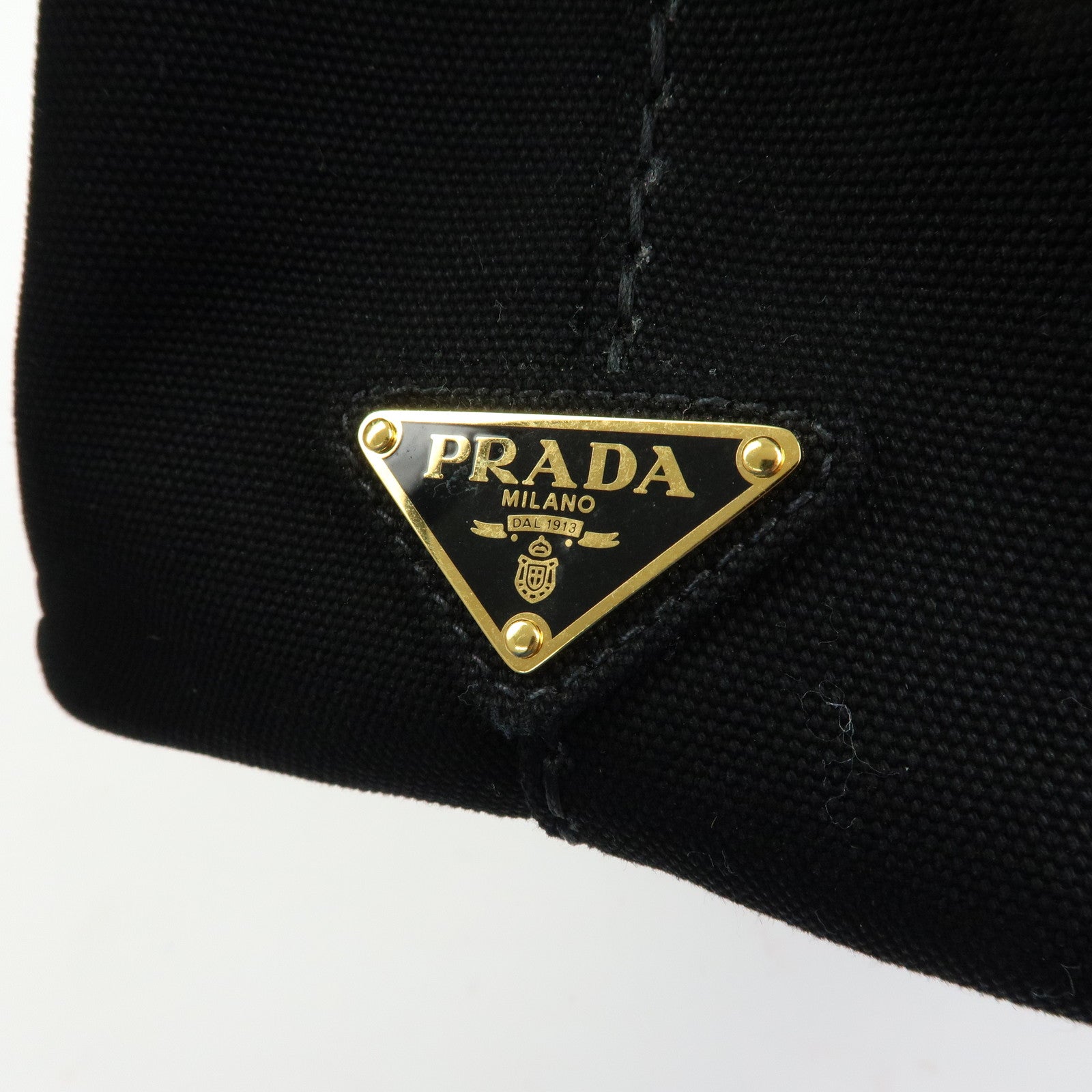 PRADA Triangle Logo Canapa Mini Canvas 2Way Hand Bag Black White 1BG439
