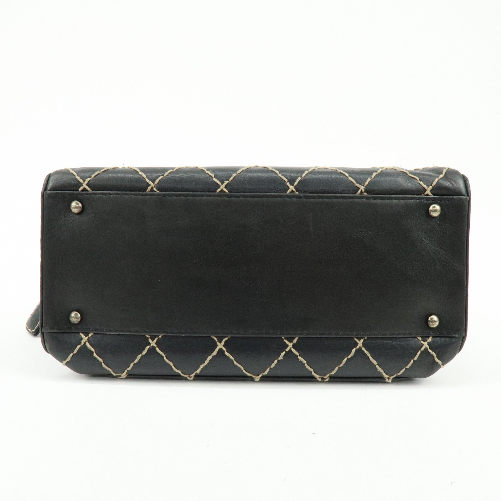 CHANEL Wild Stitch COCO Mark Calf Skin Hand Bag Boston Bag Black A14692