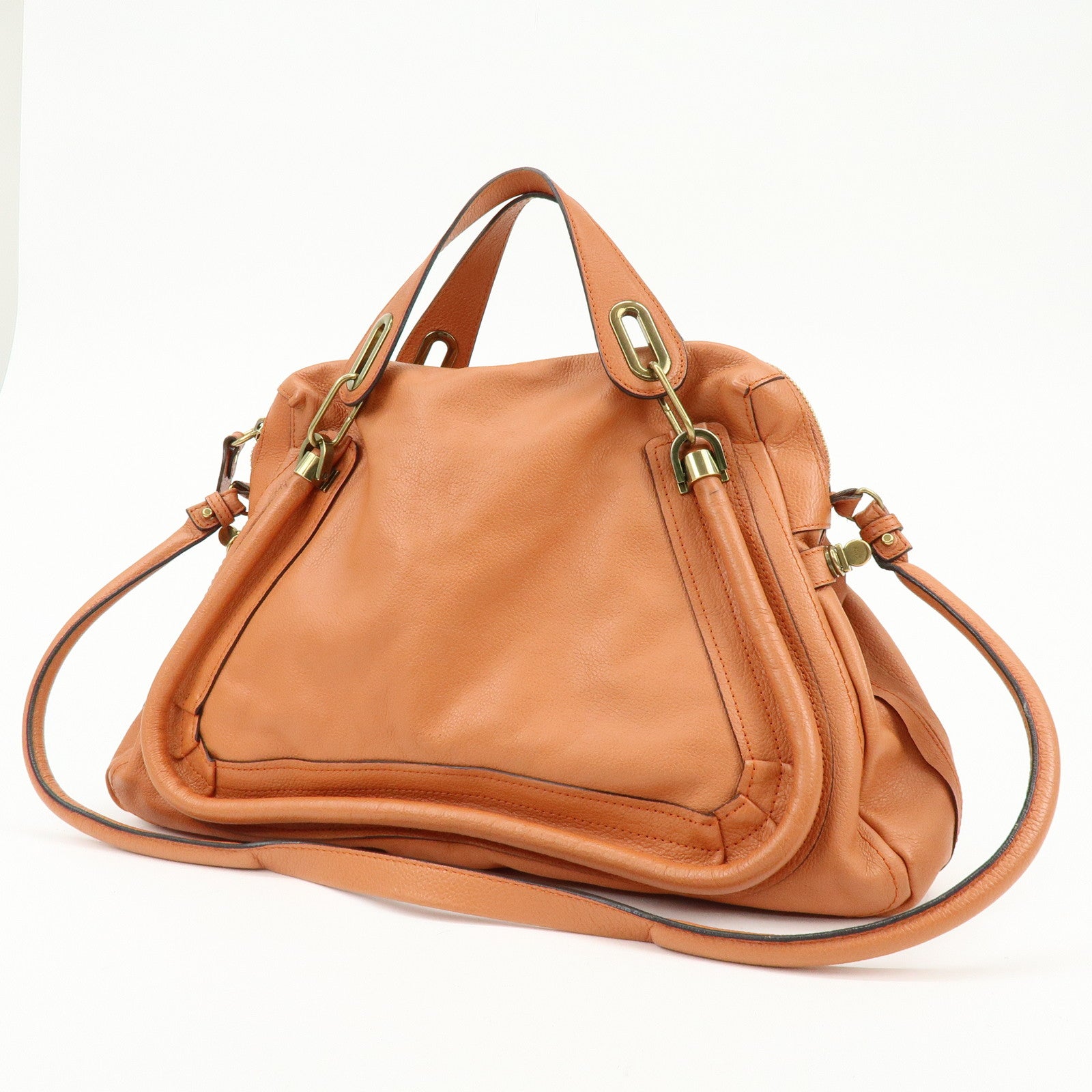 Chloe Paraty Leather 2Way Bag Shoulder Bag Hand Bag Orange