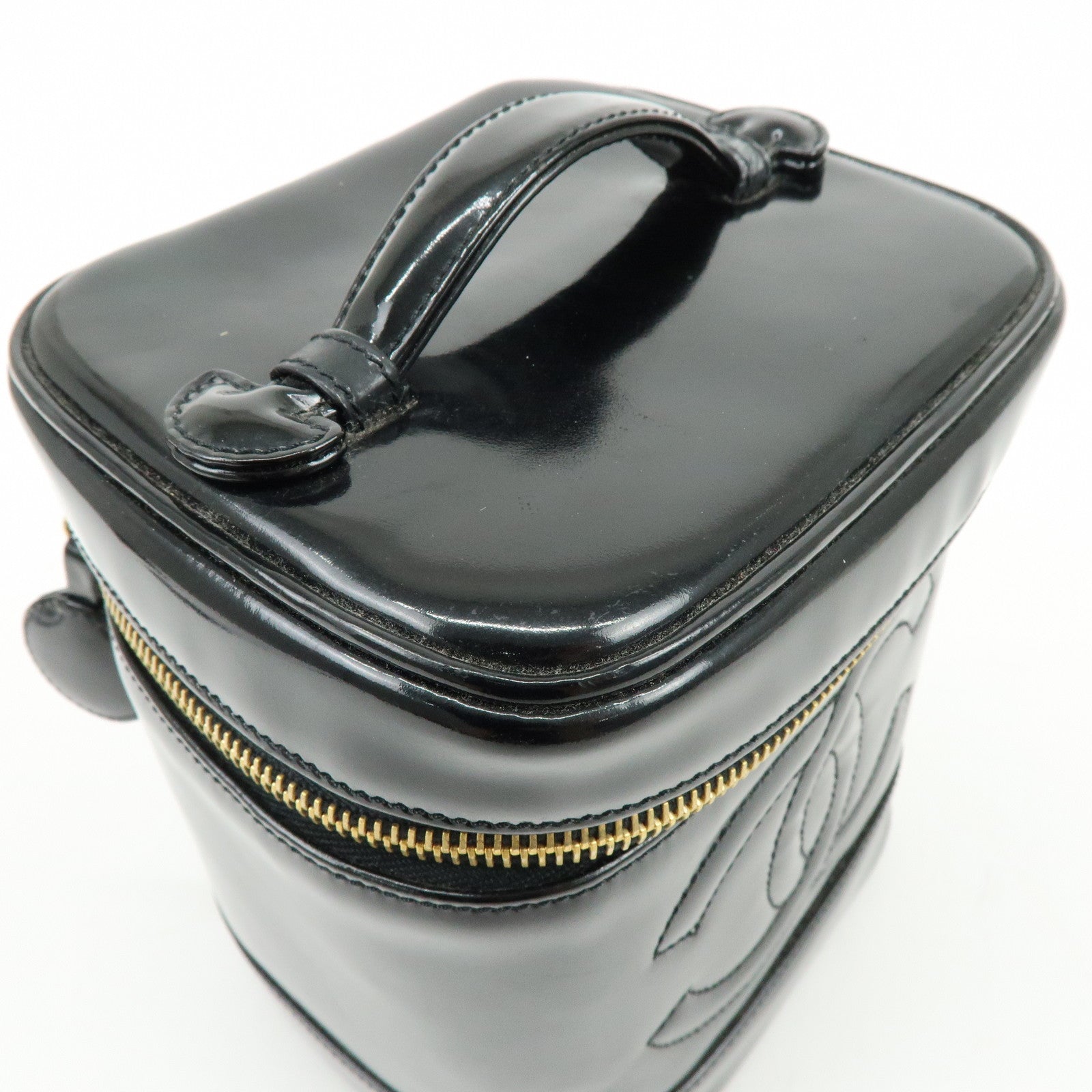 CHANEL COCO Mark Patent Leather Vanity Bag Hand Bag Black A01998
