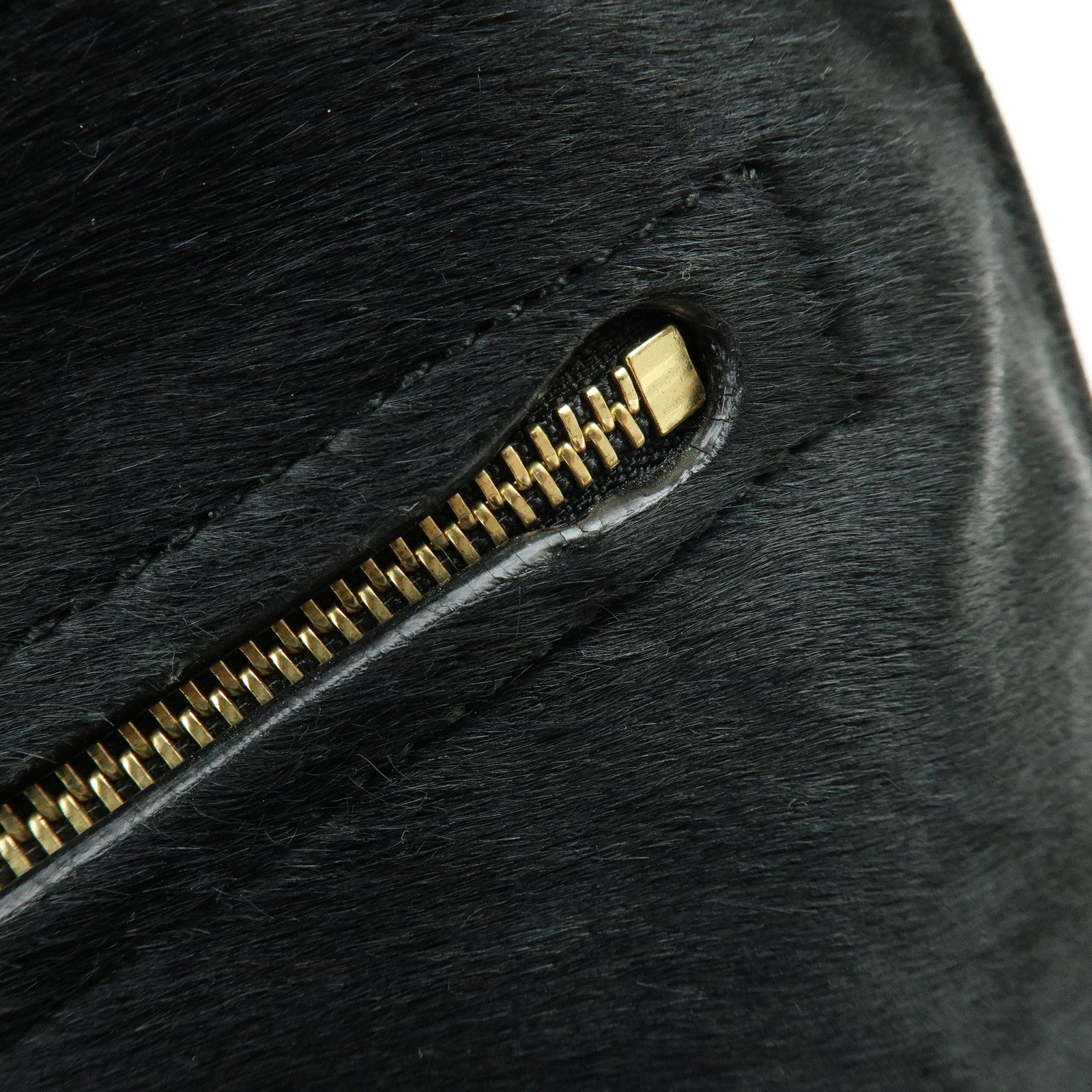 Ferragamo Gancini Unborn Calf Leather 2Way Bag Top Handle Bag Black