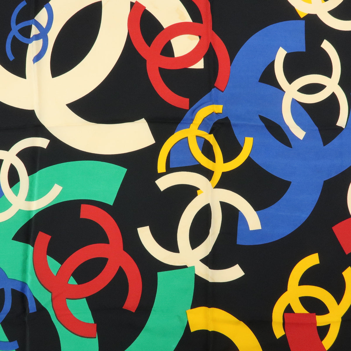 CHANEL COCO Mark Silk 100% Scarf Shawl Black Multicolor