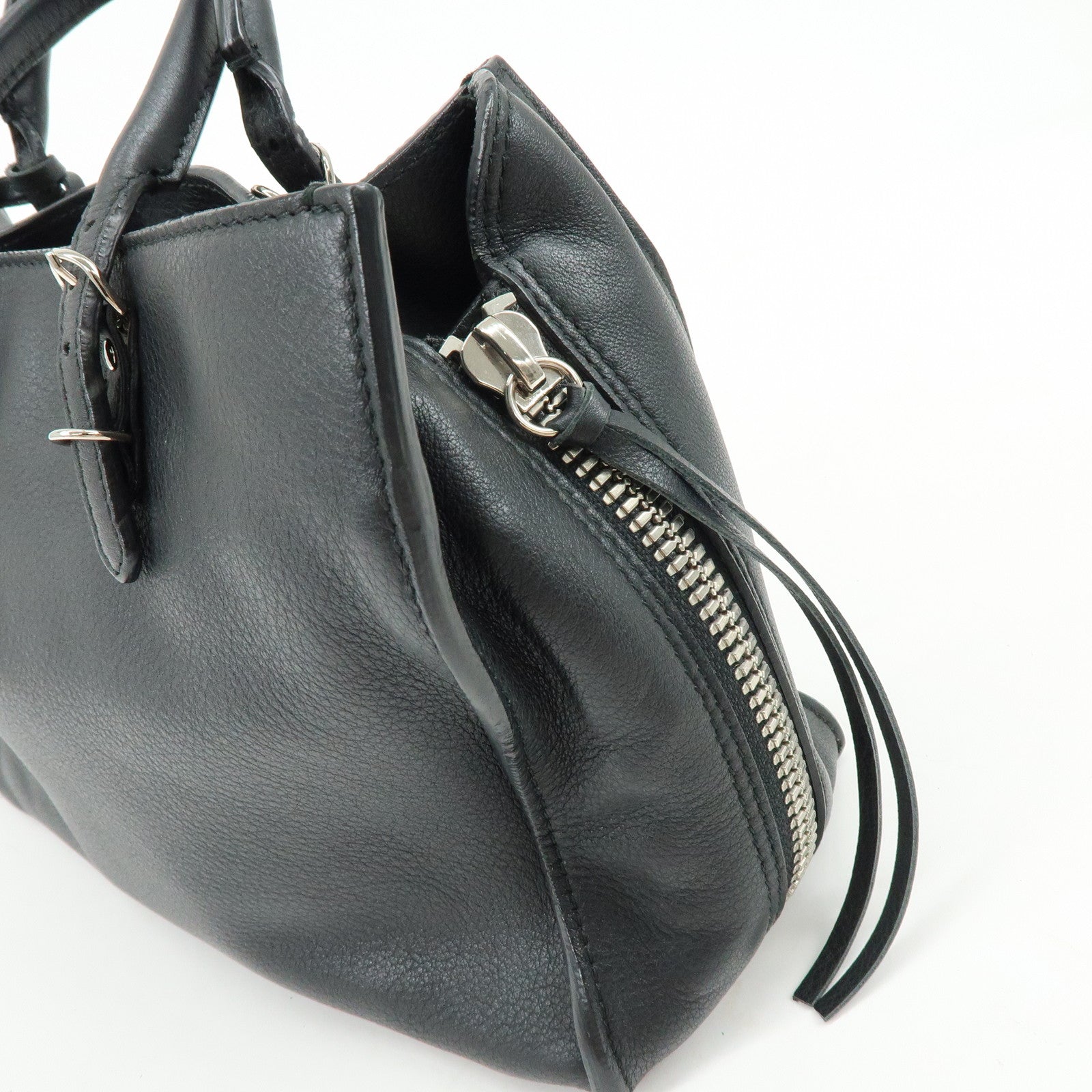 BALENCIAGA Paper A6 Mini Leather 2Way Hand Shoulder Bag Black 370926