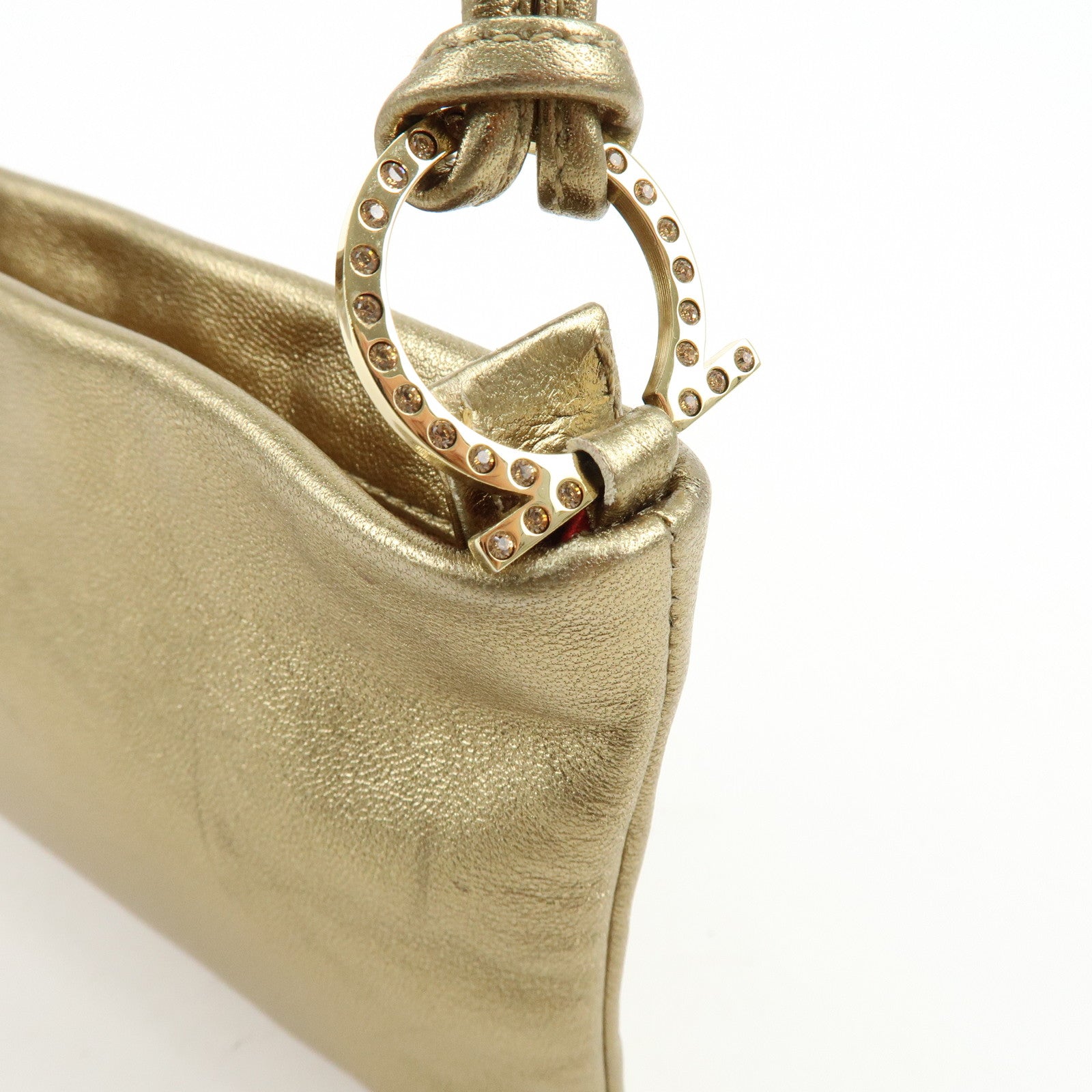 Ferragamo Gancini Nappa Leather Shoulder Hand Bag Gold