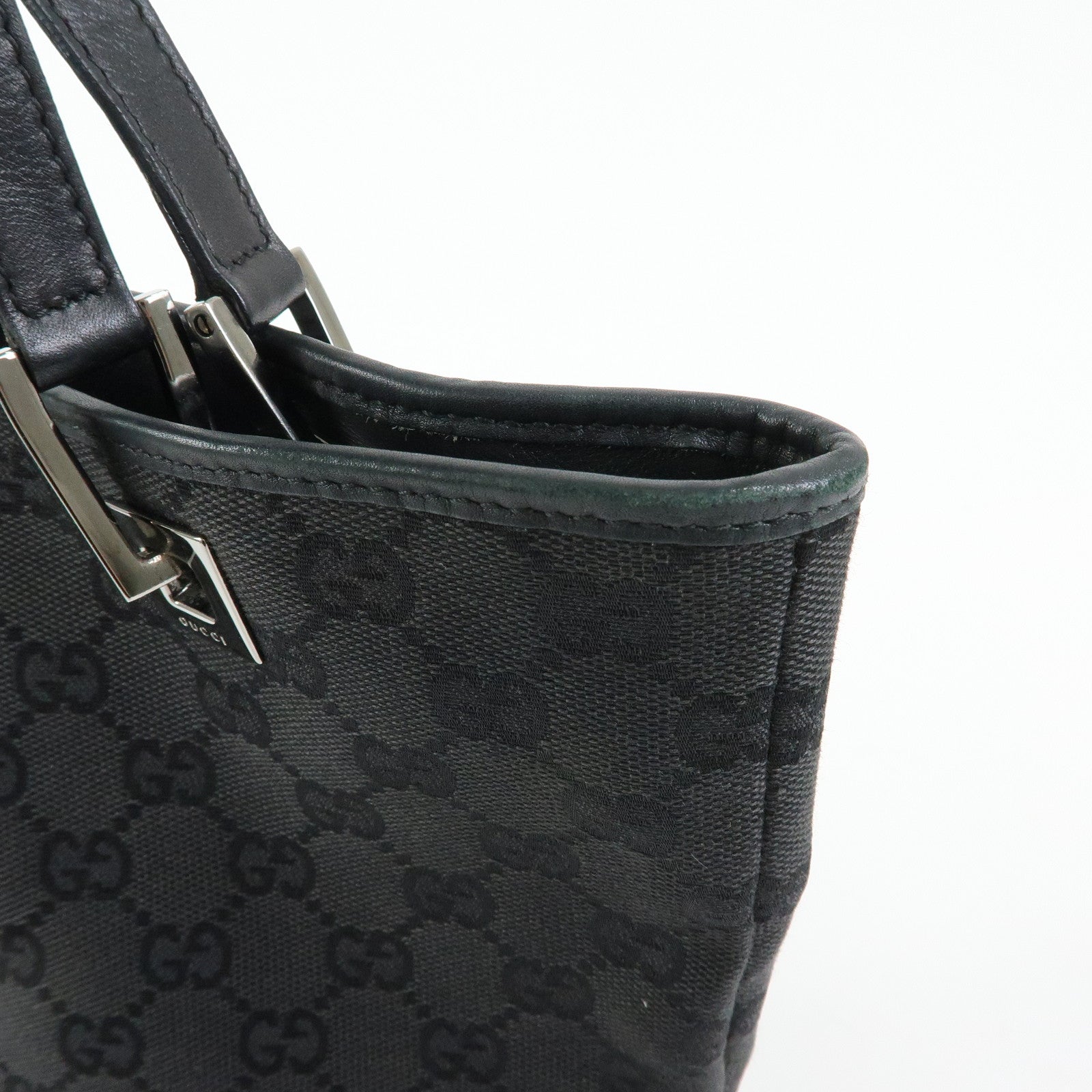 GUCCI GG Canvas Leather Tote Bag Hand Bag Shoulder Bag Black 31244