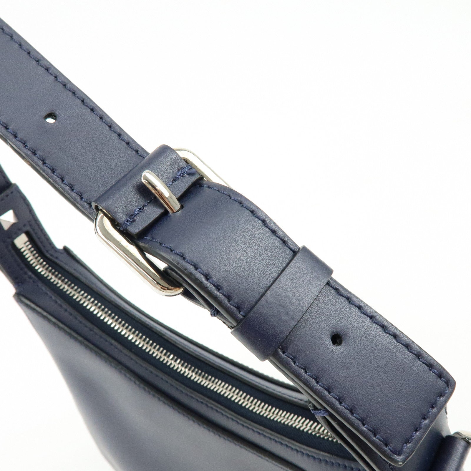 VALENTINO Logo Leather 2Way Bag Hand Bag Shoulder Bag Navy