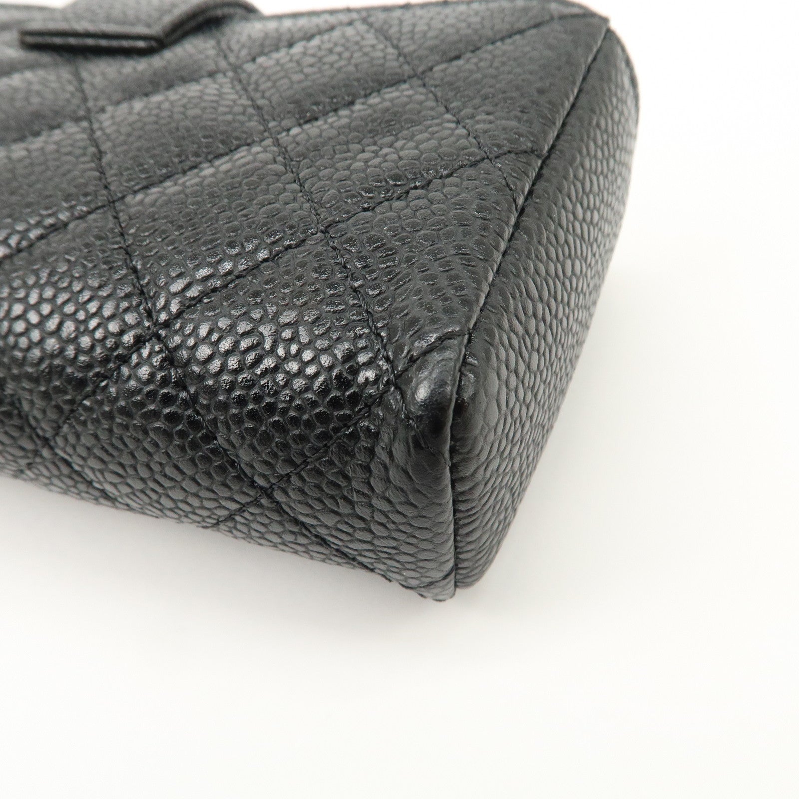 CHANEL COCO Mark Matelasse Caviarskin Pouch Black Gold A48227 Used